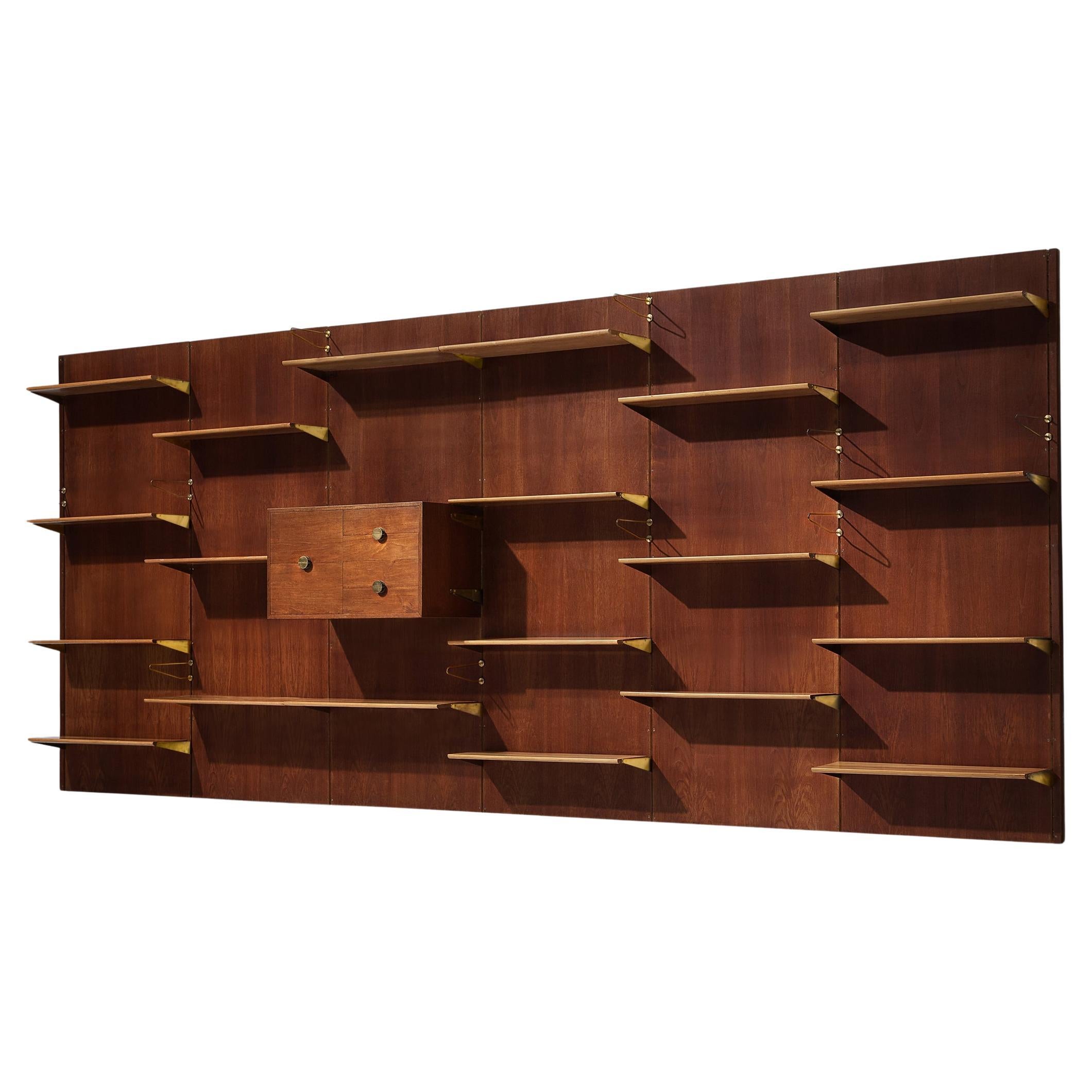 Finn Juhl for Bovirke Large Wall Unit in Teak and Brass  For Sale