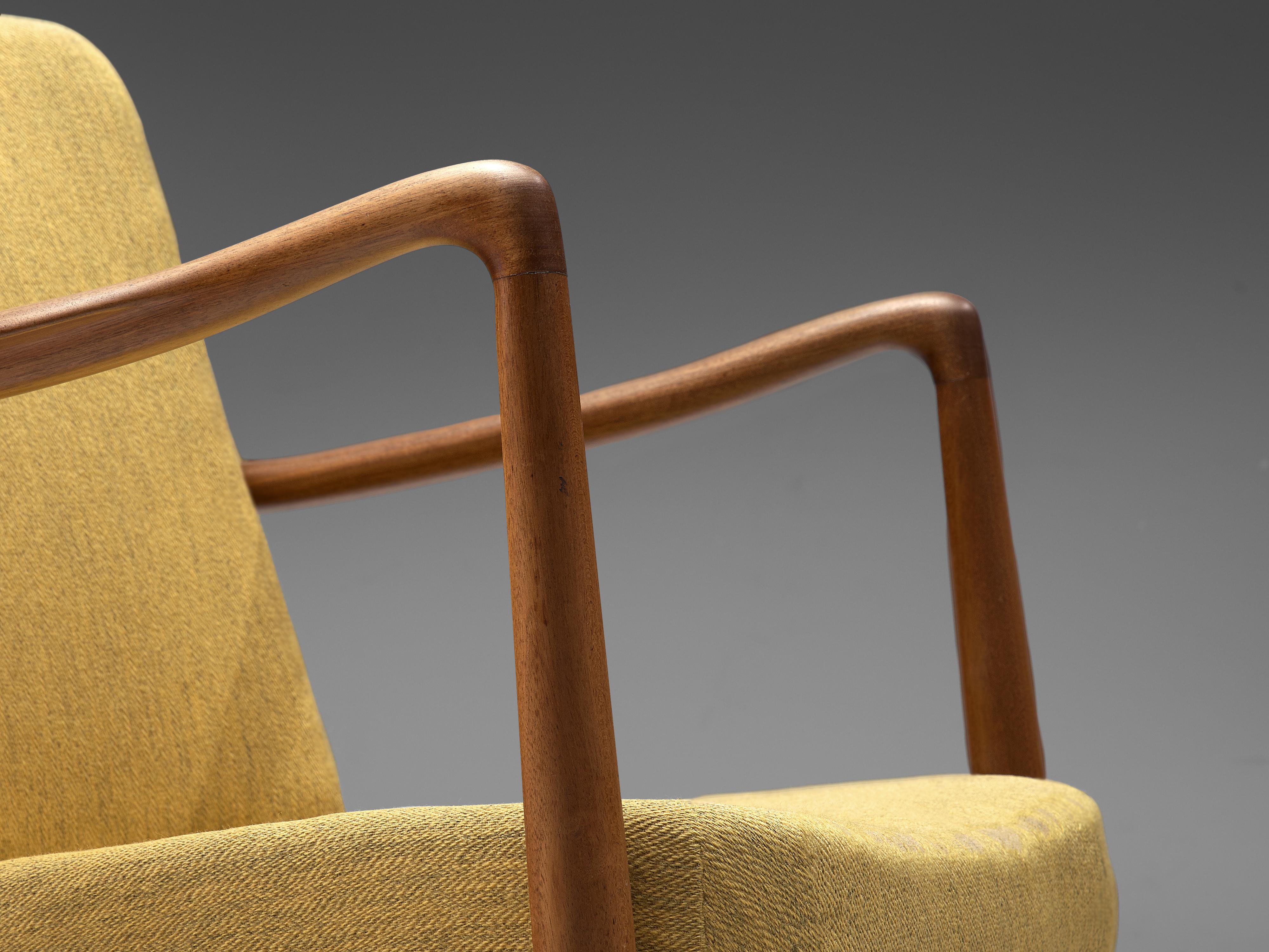 Fabric Finn Juhl for Bovirke Lounge Chair in Teak  For Sale