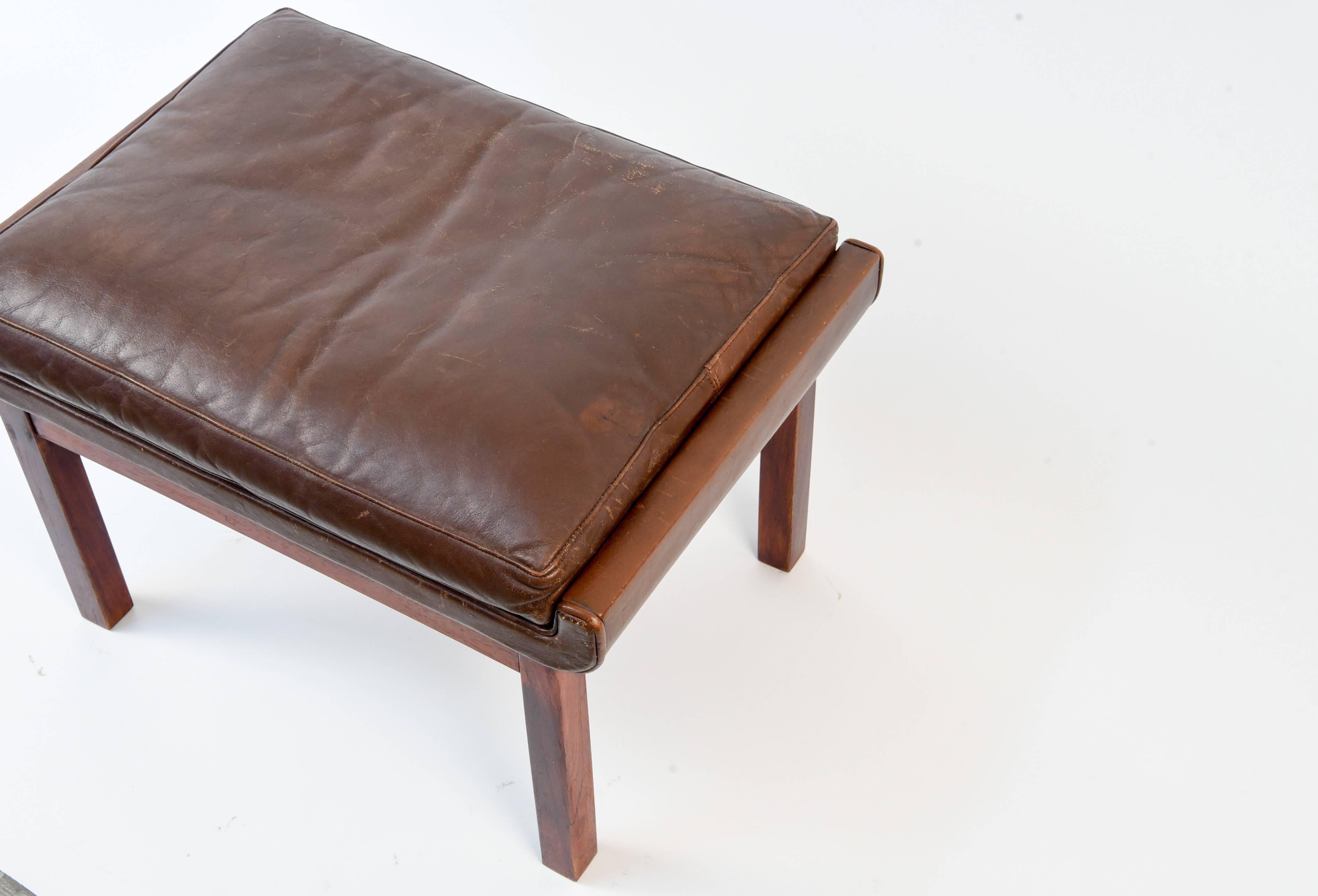 Mid-Century Modern Finn Juhl for France and Son Rosewood and Leather Stool