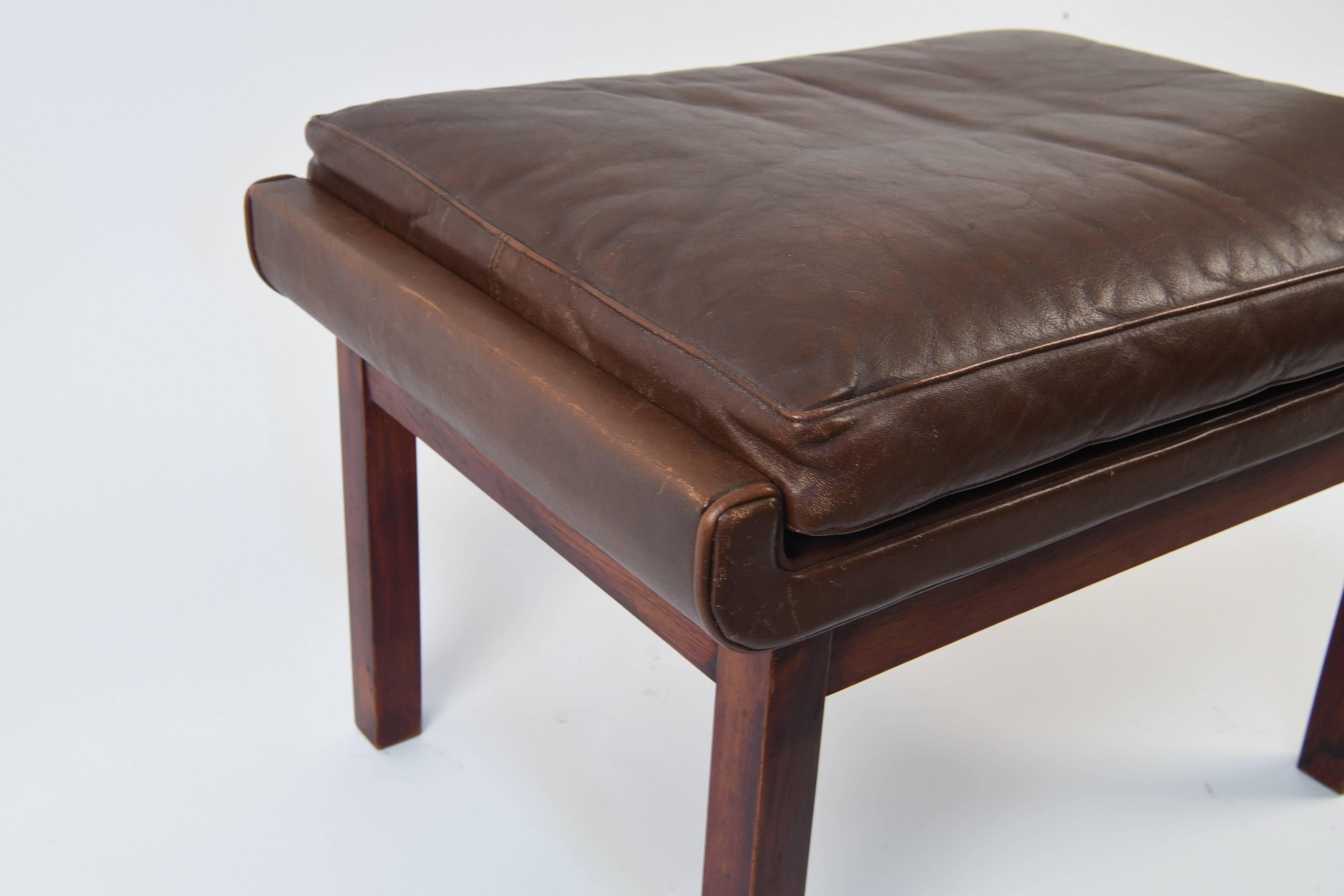 Finn Juhl for France and Son Rosewood and Leather Stool In Good Condition In Norwalk, CT