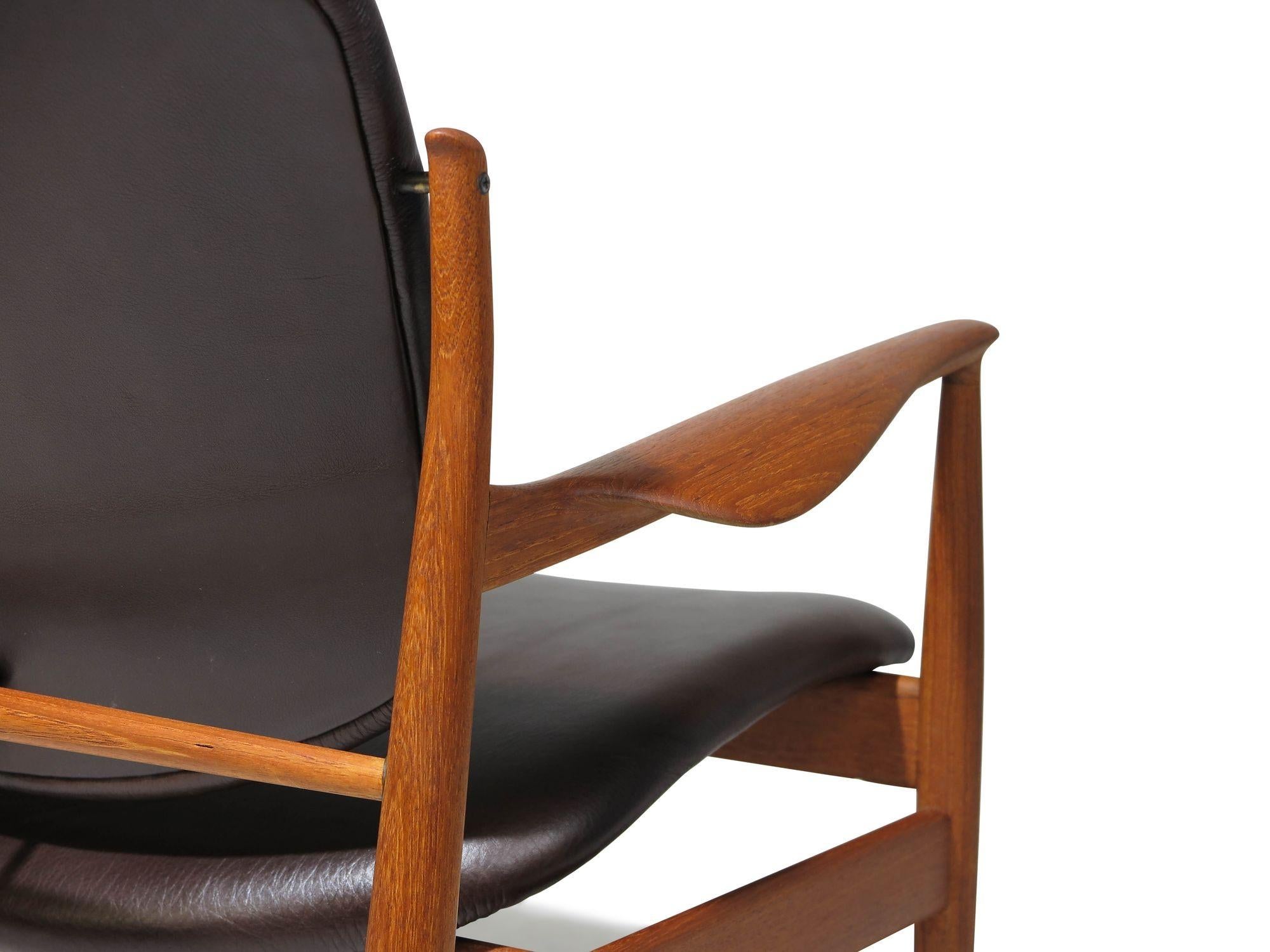 Oiled Finn Juhl for France & Daverkosen FD 136, Teak Lounge Chair in Leather For Sale