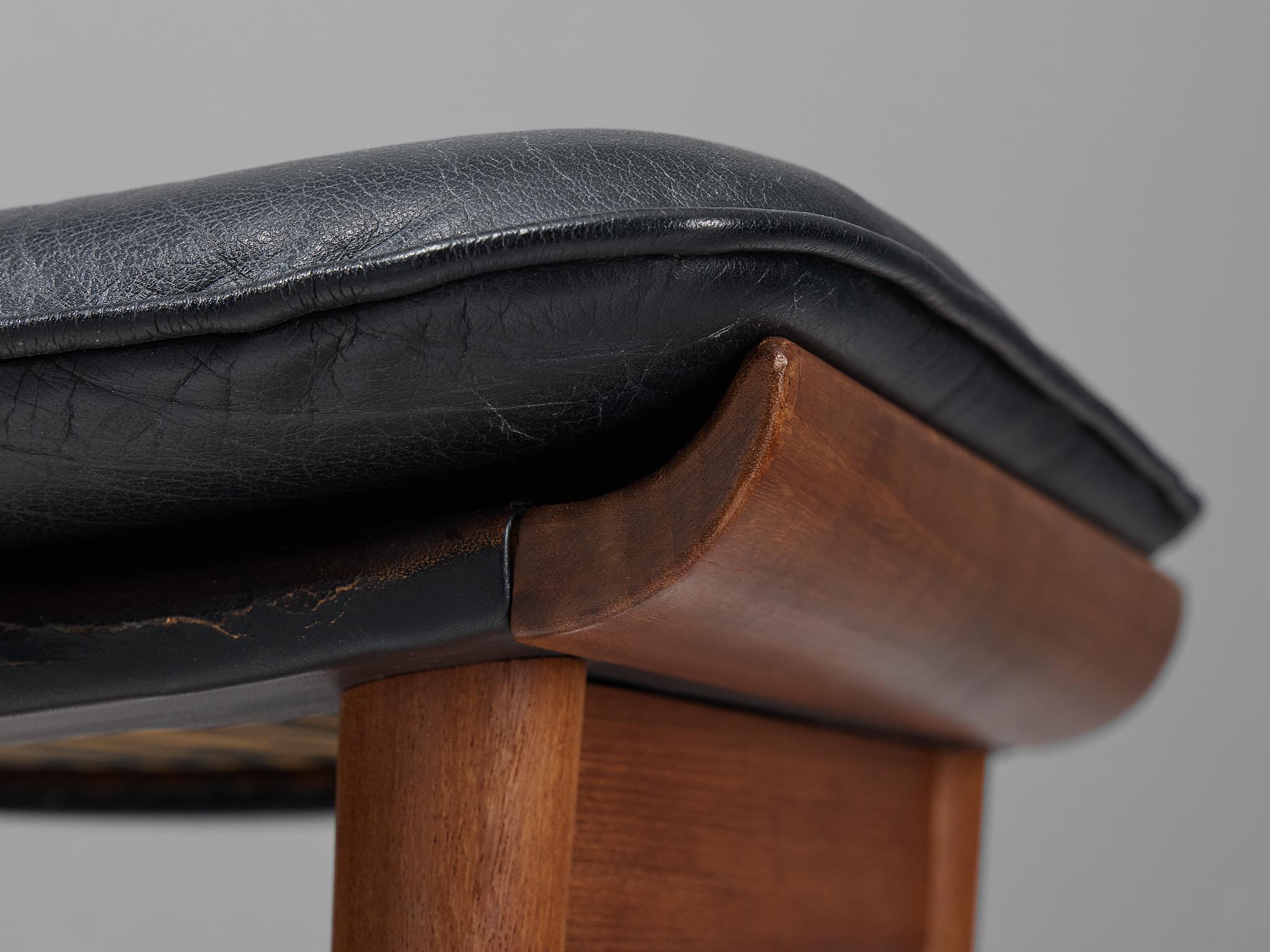 Scandinavian Modern Finn Juhl for France & Søn 'Bwana' Ottoman in Teak and Black Leather