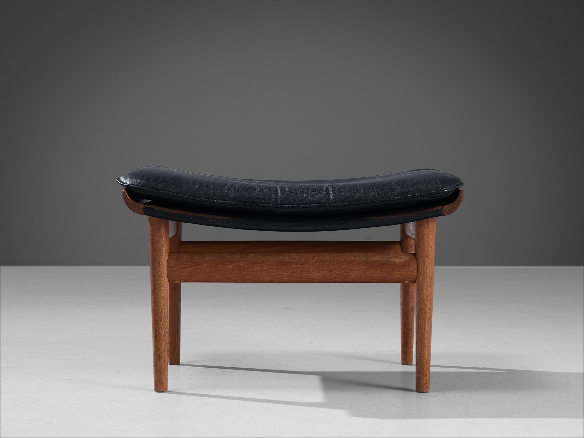 Danish Finn Juhl for France & Søn 'Bwana' Ottoman in Teak and Black Leather