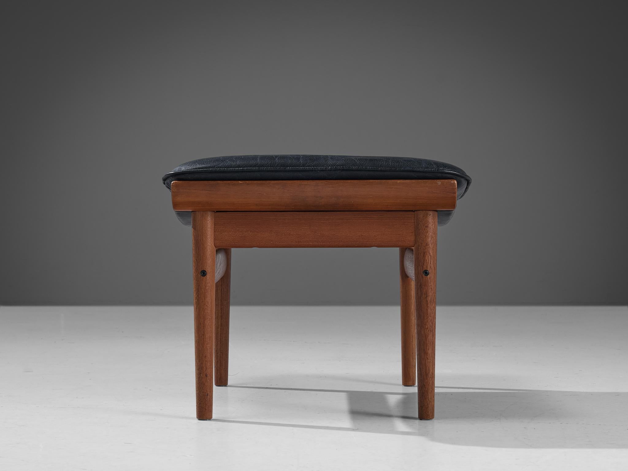 Finn Juhl for France & Søn 'Bwana' Ottoman in Teak and Black Leather 2