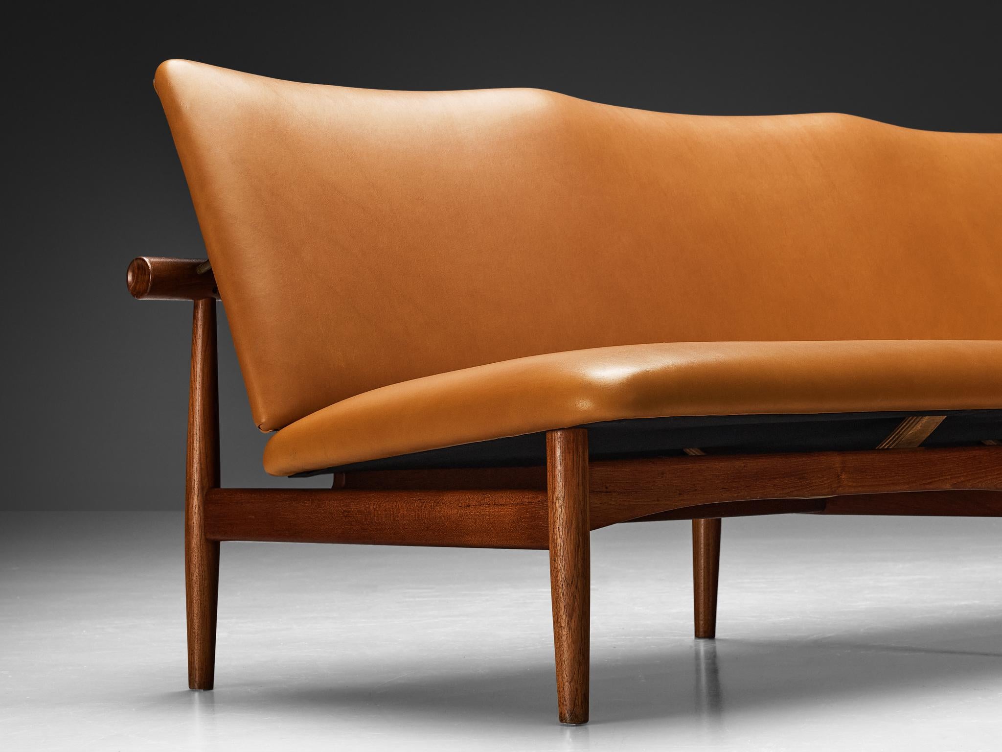 Danish Finn Juhl for France & Søn ‘Japan’ Sofa in Teak and Cognac Leather  For Sale