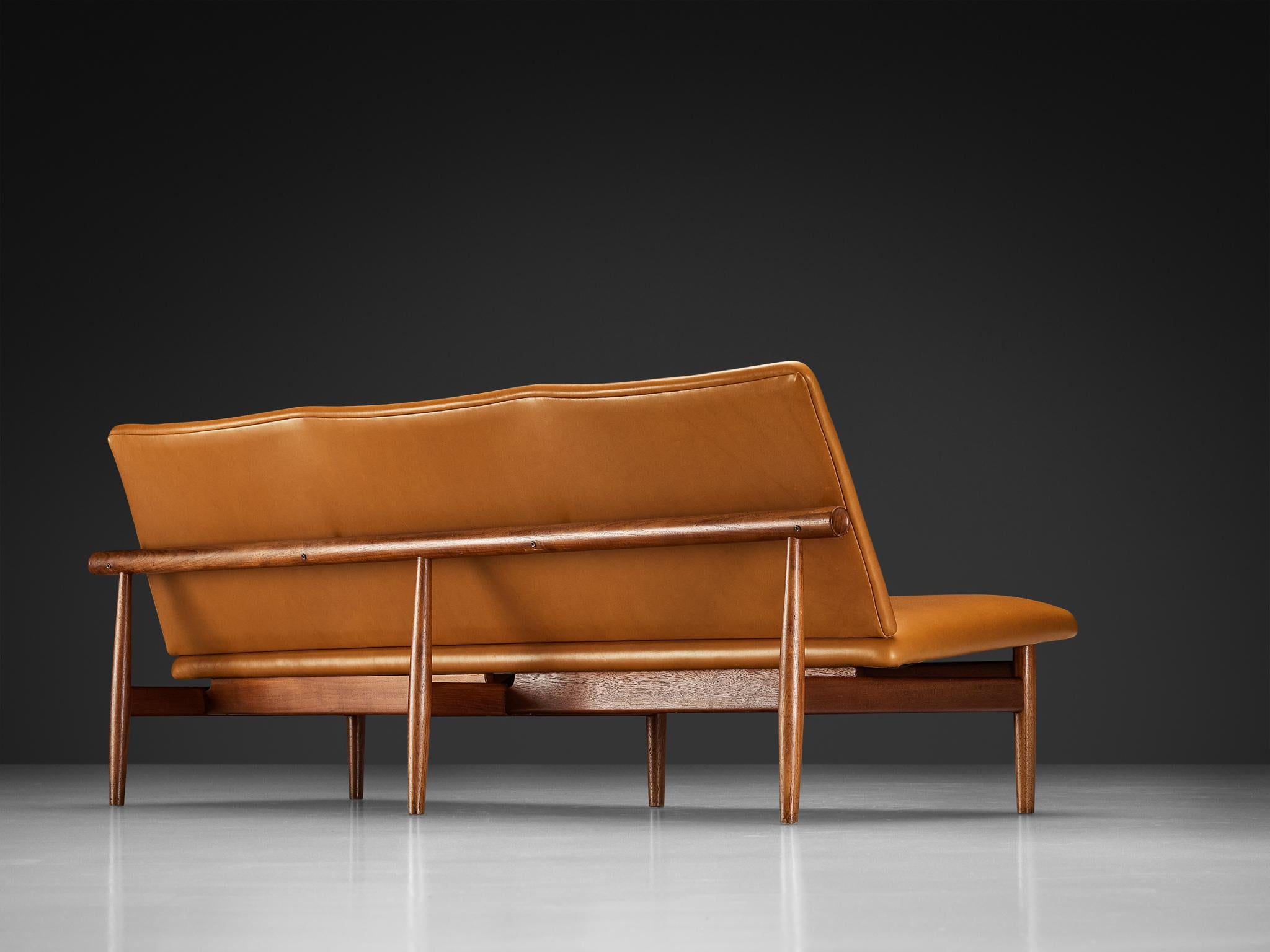 Mid-20th Century Finn Juhl for France & Søn ‘Japan’ Sofa in Teak and Cognac Leather For Sale