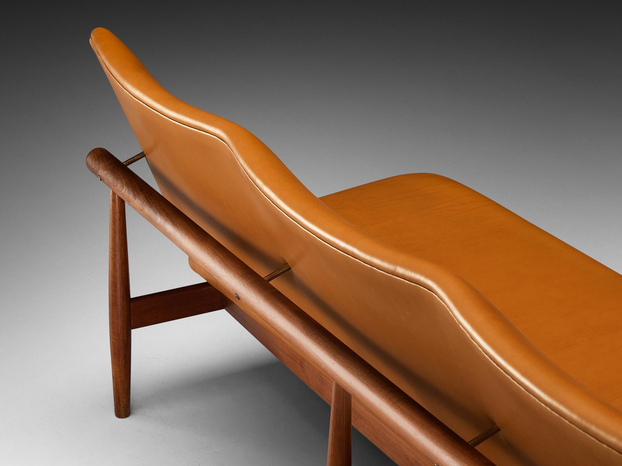 Brass Finn Juhl for France & Søn ‘Japan’ Sofa in Teak and Cognac Leather For Sale