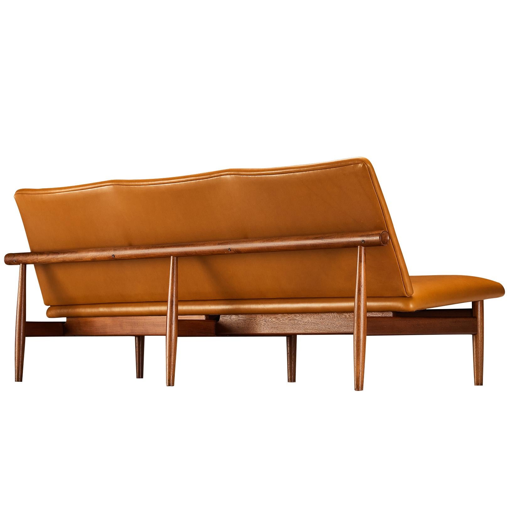 Finn Juhl for France & Søn ‘Japan’ Sofa in Teak and Cognac Leather For Sale