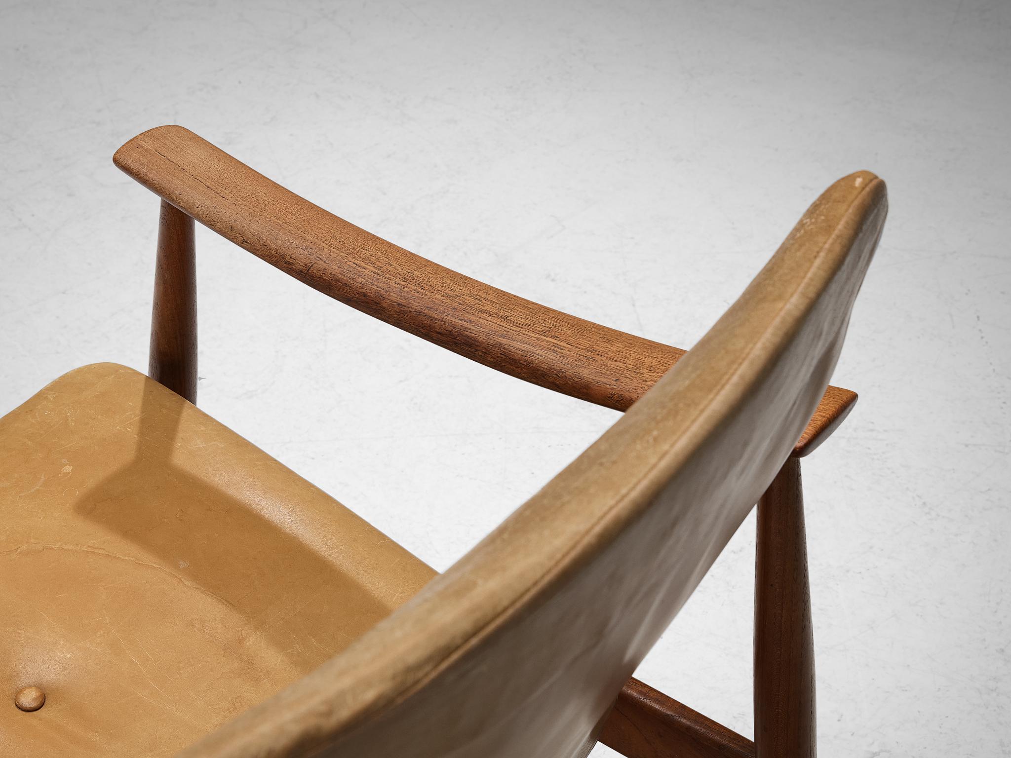 Finn Juhl für France & Søn Lounge Chair aus Teakholz und Leder (Dänisch) im Angebot