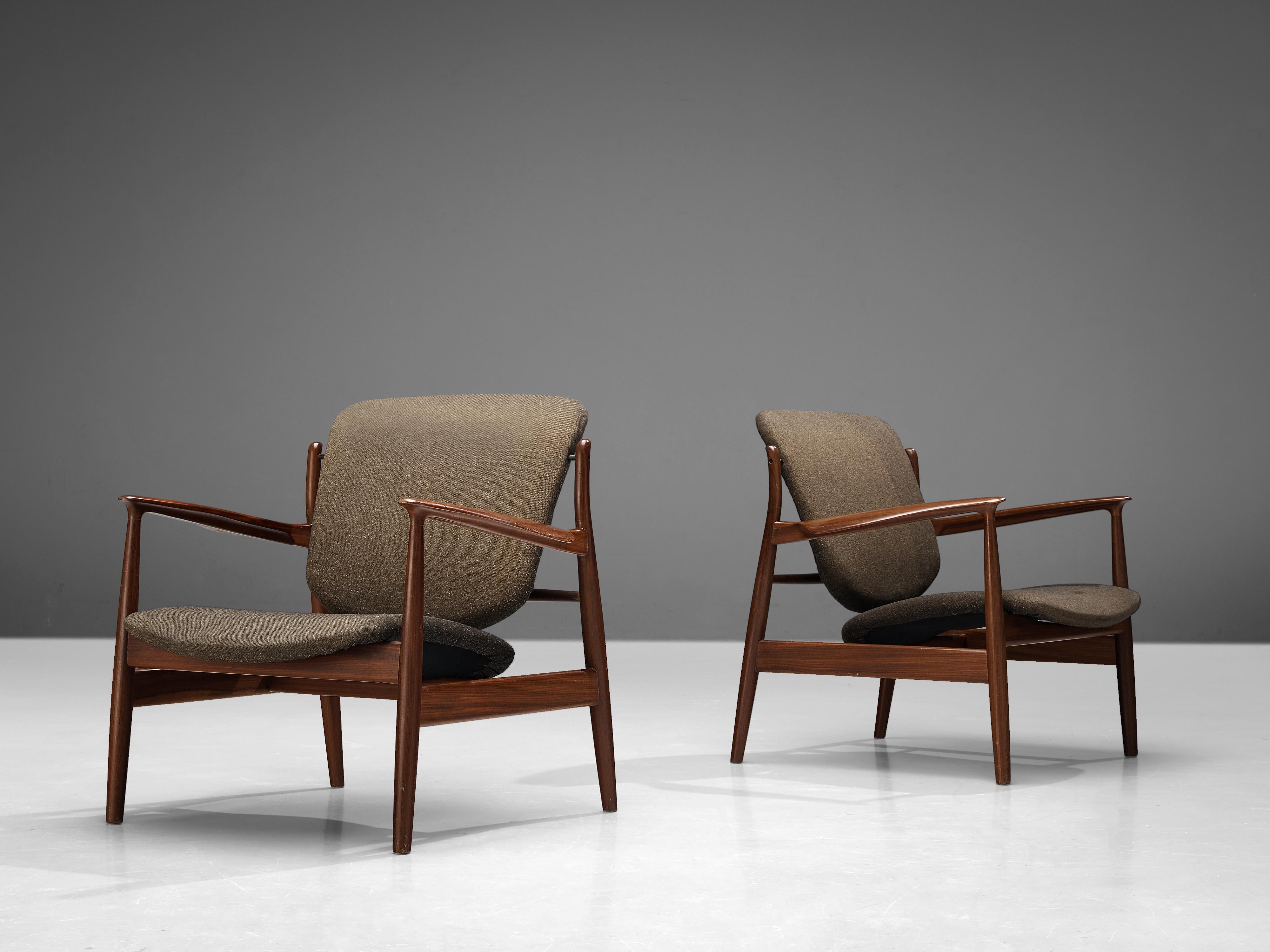 Early Model Finn Juhl for France & Søn Pair of Lounge Chairs in Teak  In Good Condition For Sale In Waalwijk, NL