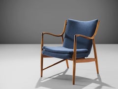 Fauteuil « NV 45 » de Finn Juhl pour Niels Vodder en teck et tissu bleu
