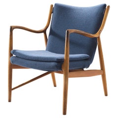 Fauteuil « NV 45 » de Finn Juhl pour Niels Vodder en teck et tissu bleu