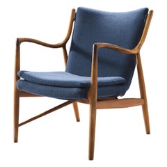 Finn Juhl for Niels Vodder Armchair 'NV 45' in Teak and Blue Fabric Upholstery