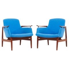 Vintage Finn Juhl for Niels Vodder NV-53 Blue Chairs - Pair
