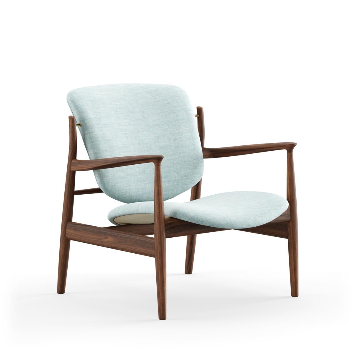 Finn Juhl France Chair in Wood and Blue Fabric 7