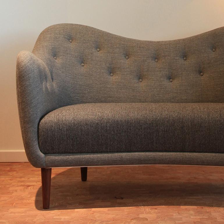 Modern Finn Juhl Grey 46 Sofa Couch Wood and Fabric