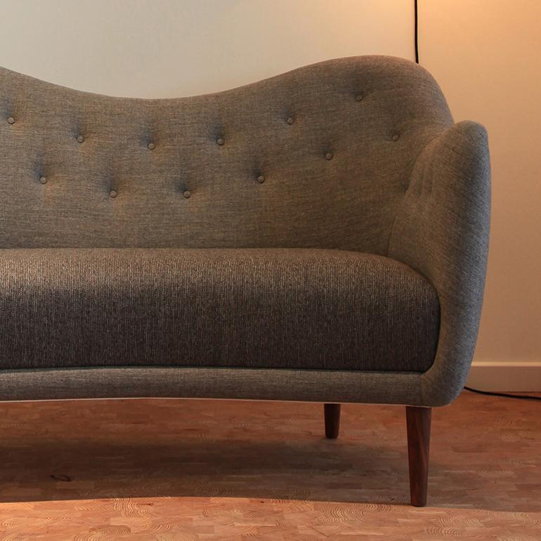 Danish Finn Juhl Grey 46 Sofa Couch Wood and Fabric