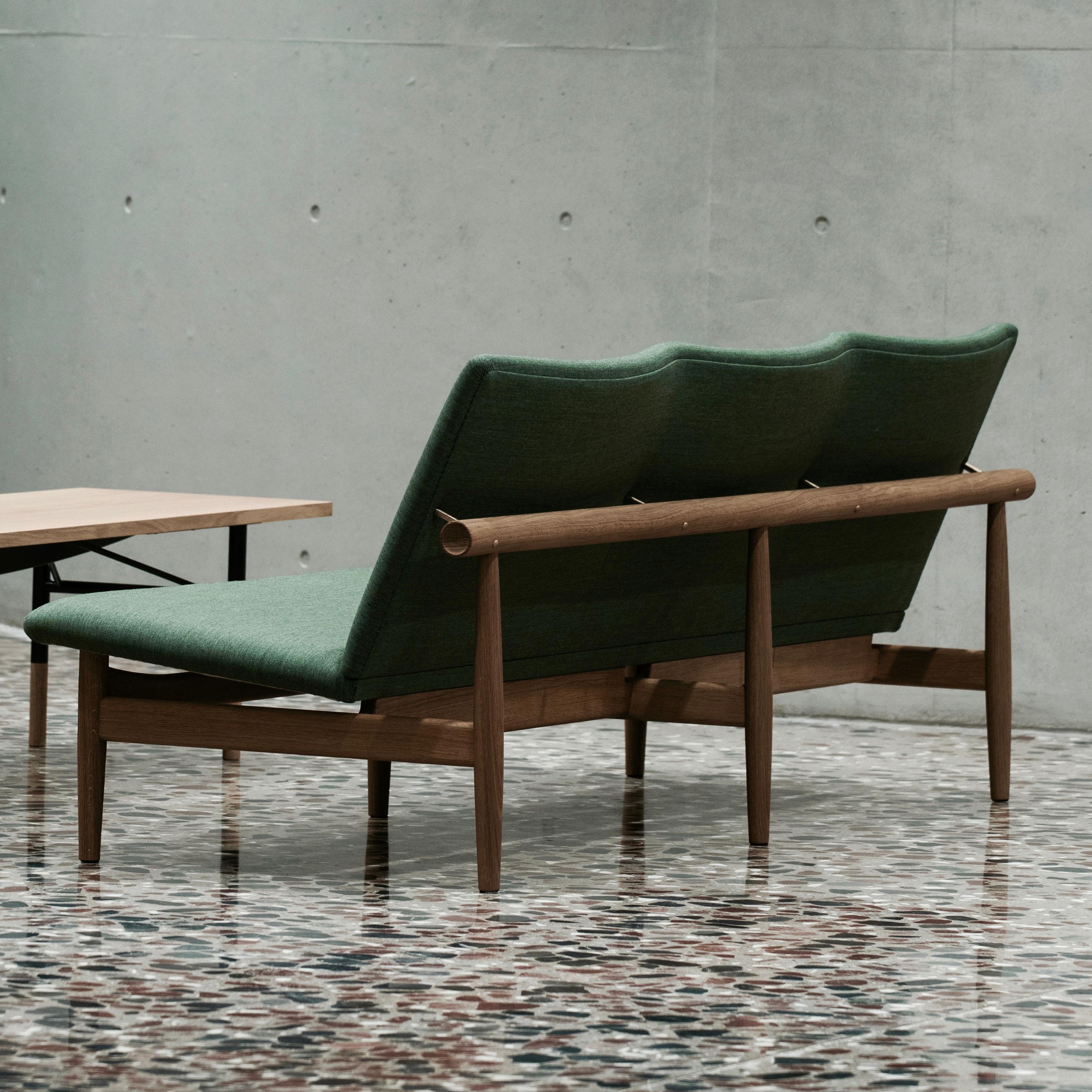 Danish Finn Juhl Japan Series Three Seaters Sofa, Wood and Kvadrat Canvas Fabric