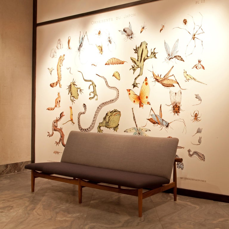 Finn Juhl Japan Series Three Seaters Sofa, Wood and Kvadrat Canvas Fabric For Sale 2