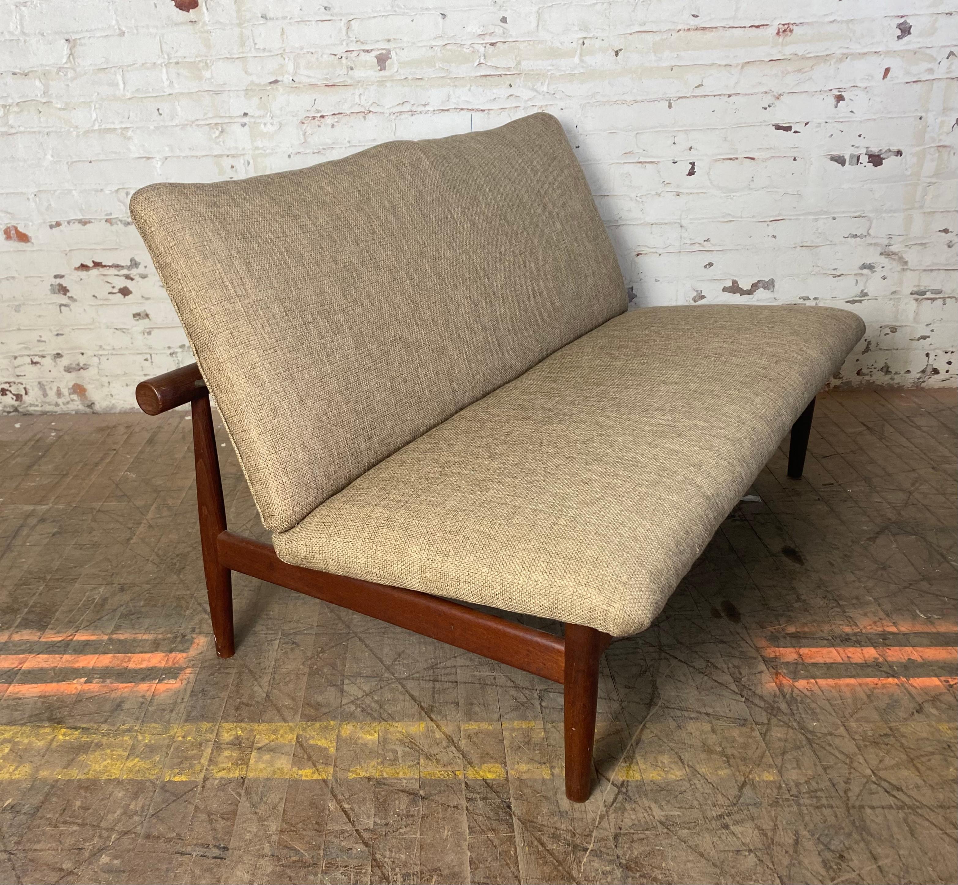 Finn Juhl Japan Series Two-Seater Sofa,, Early label ,original fabric / Denmark.. excellent original condition,, Retains its original fabric as well as early button tag / label.. extremely comfortable,, Classic design and styling,,, Hand delivery