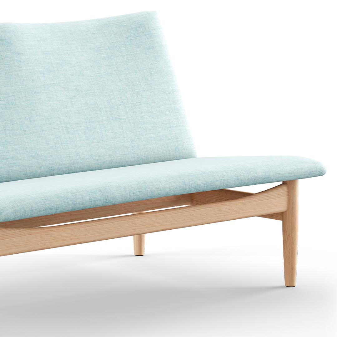 Danish Finn Juhl Japan Series Two-Seaters Sofa, Wood and Fabric