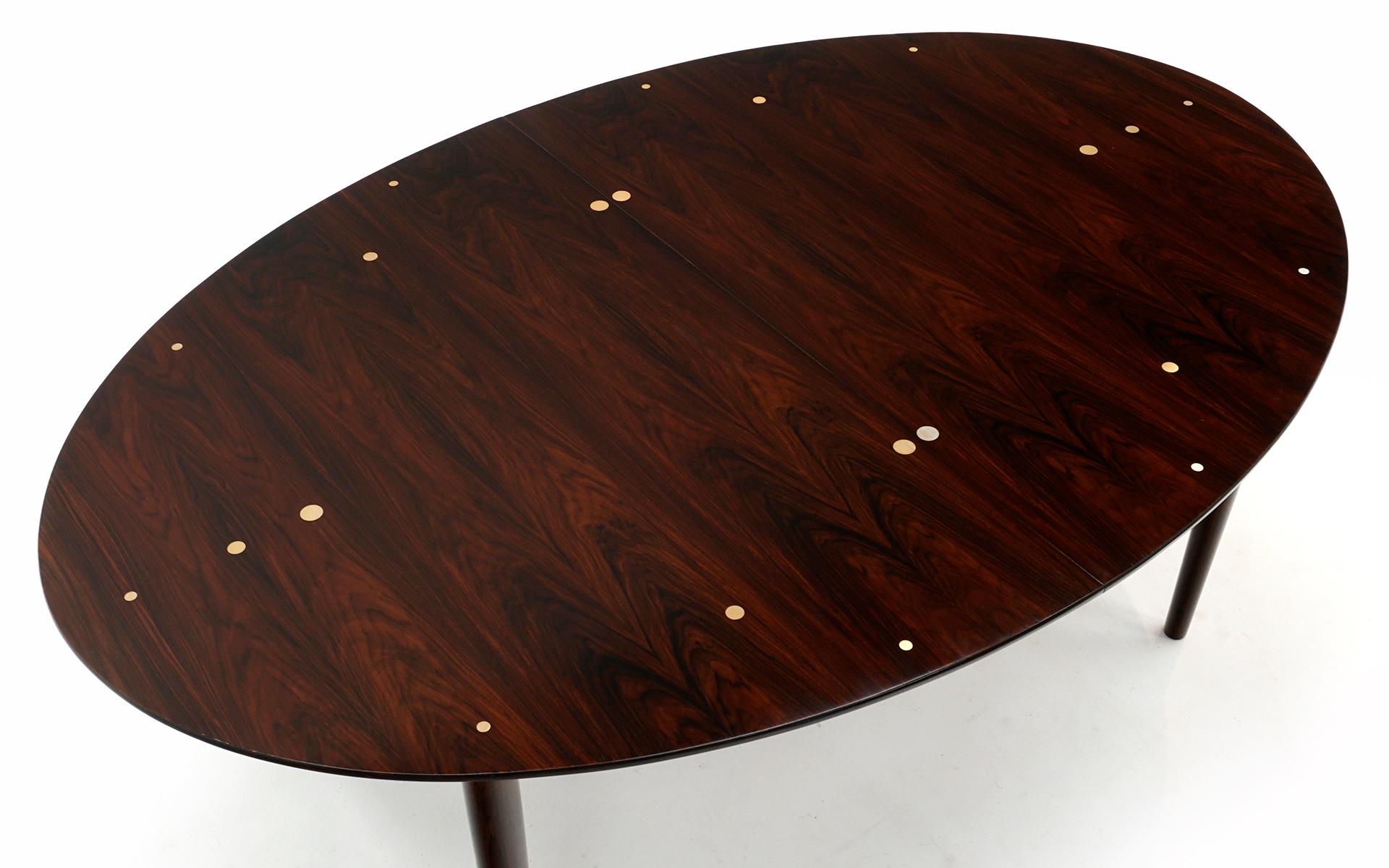 Danish Finn Juhl Judas Dining Table for Niels Vodder, Brazilian Rosewood, Silver Inlay For Sale