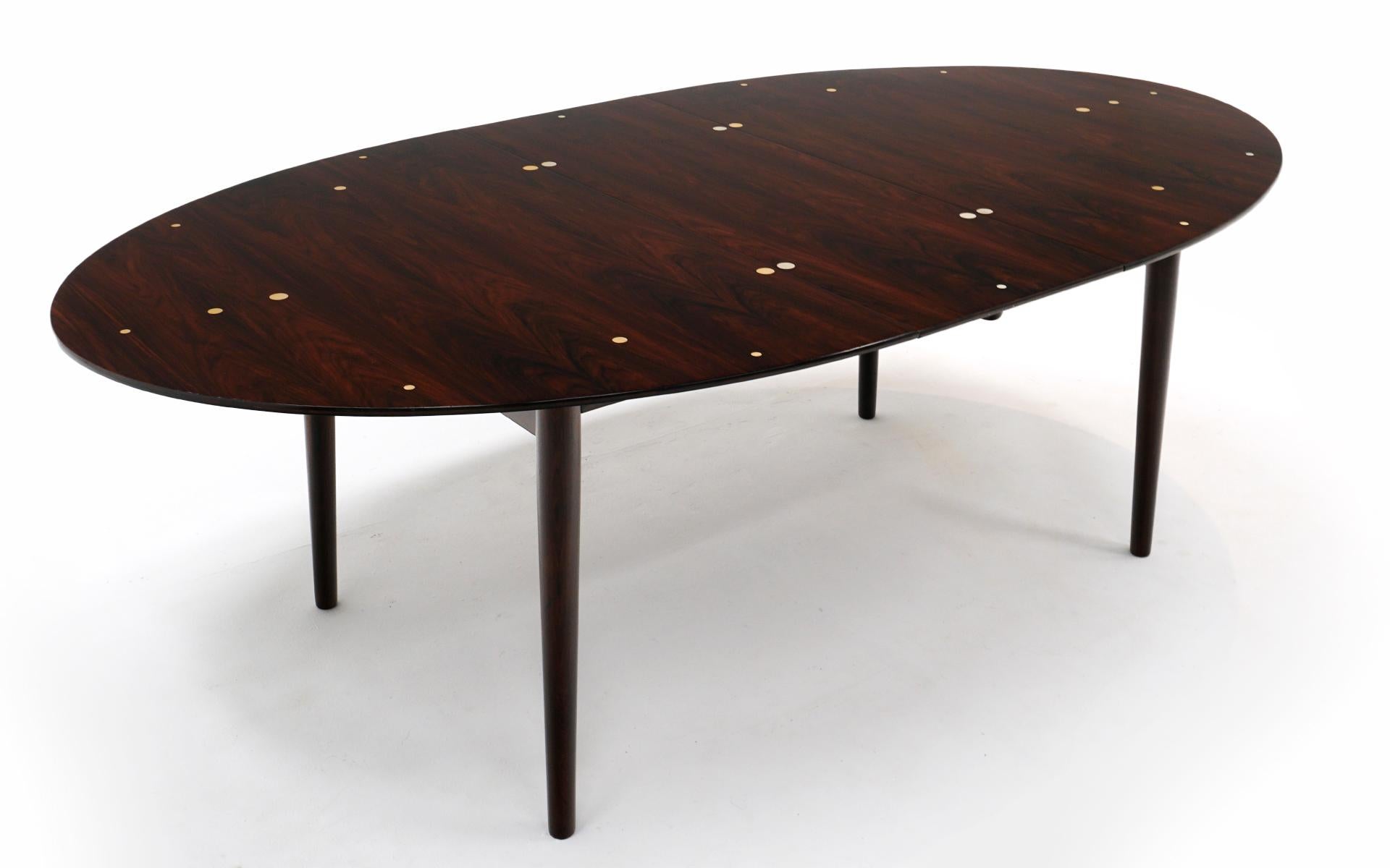 Finn Juhl Judas Dining Table for Niels Vodder, Brazilian Rosewood, Silver Inlay In Good Condition For Sale In Kansas City, MO