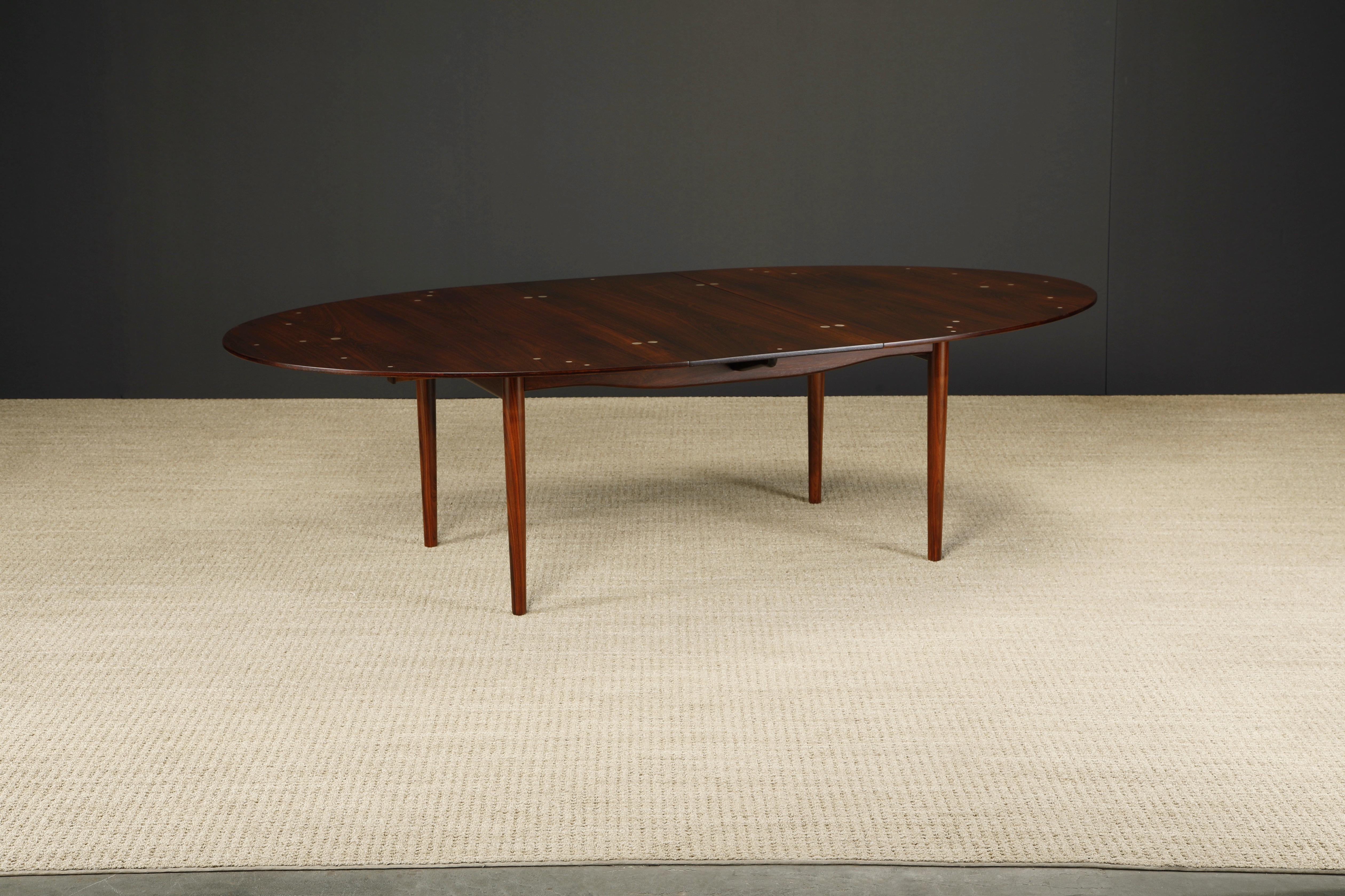 Mid-20th Century Finn Juhl 'Judas' Rosewood and Sterling Silver Dining Table, c 1950s, Signed For Sale