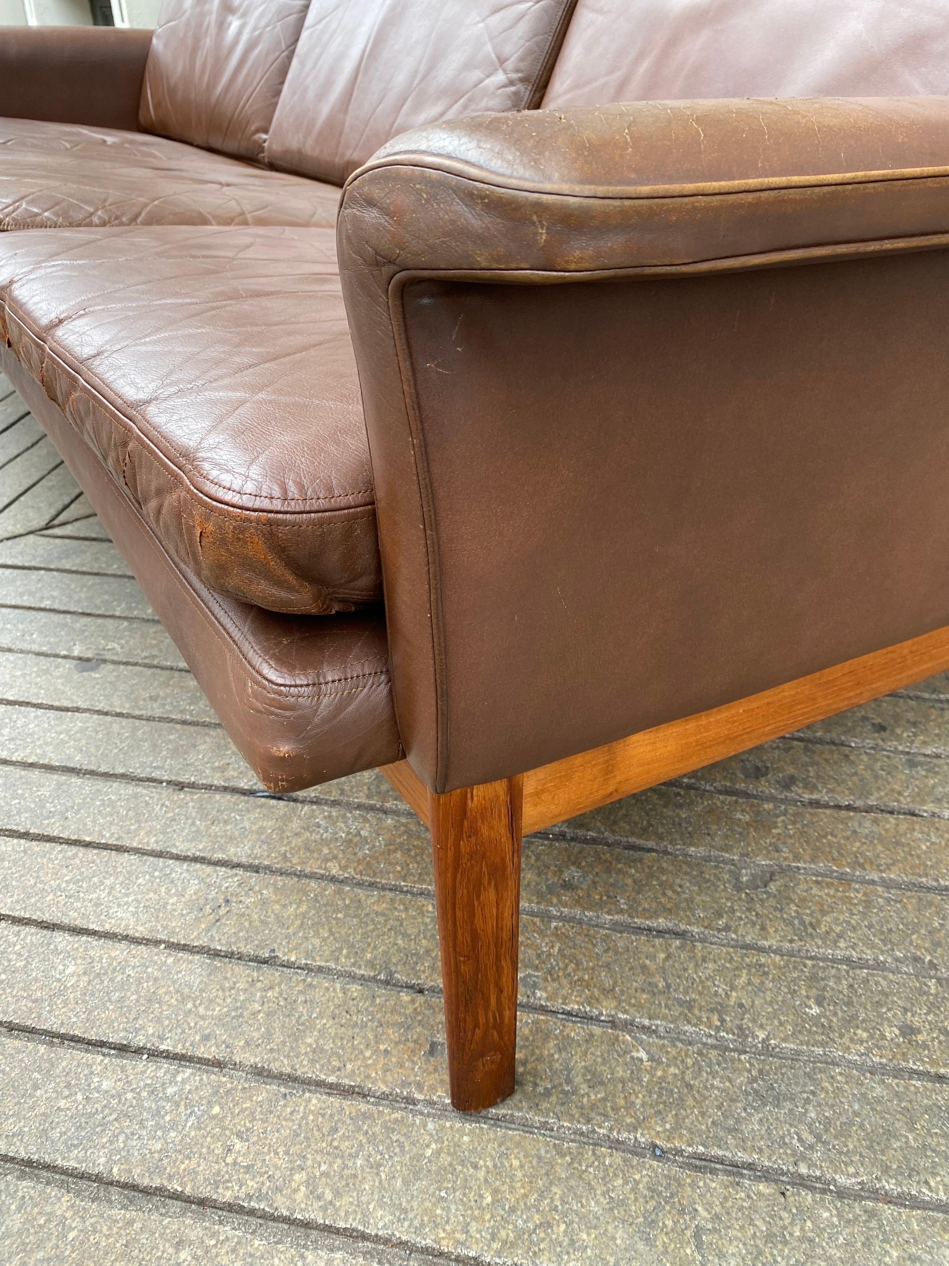 Finn Juhl Jupiter Leather 3-Seat Sofa In Good Condition For Sale In Philadelphia, PA