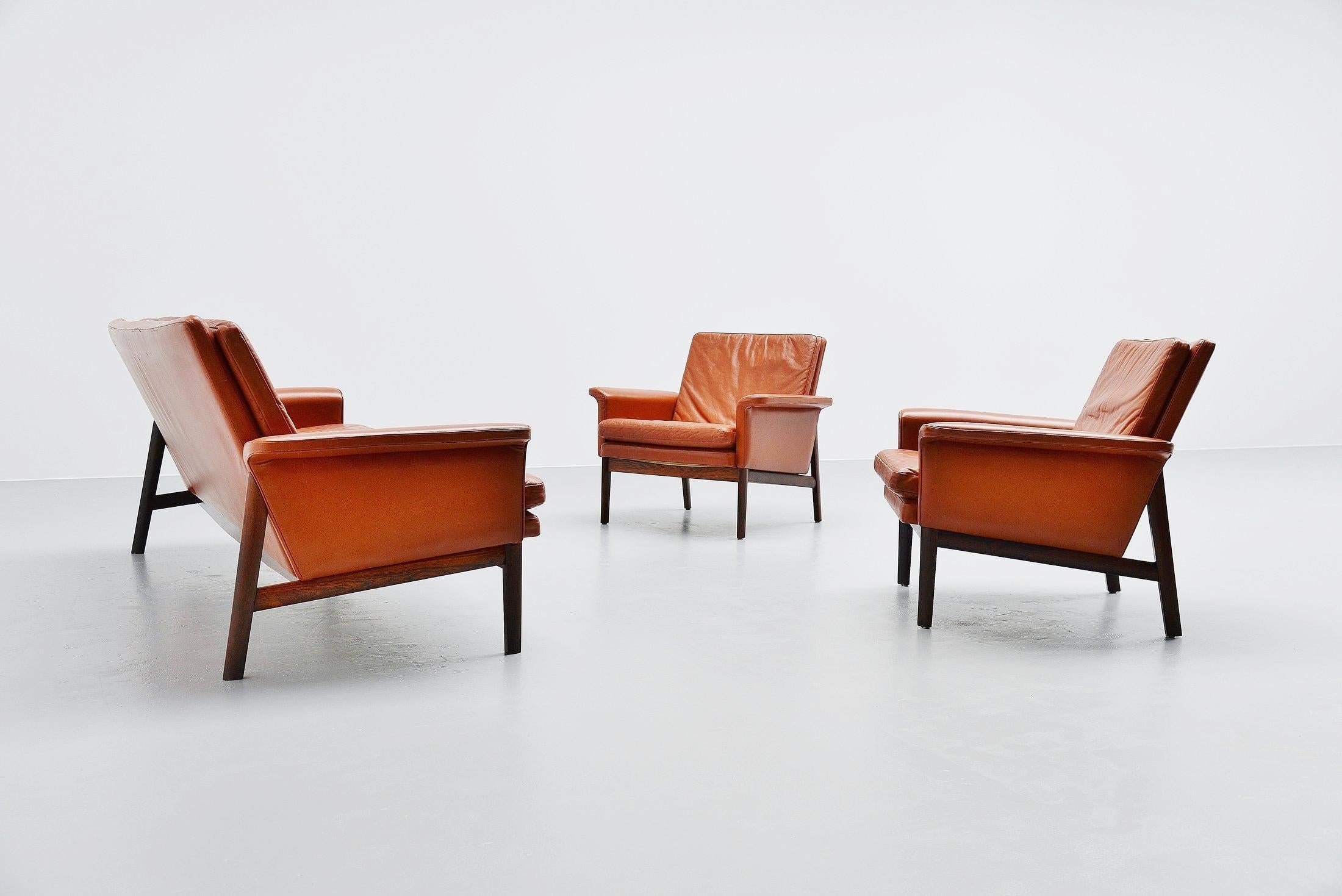 Leather Finn Juhl Jupiter Lounge Chairs France and Son Denmark, 1965