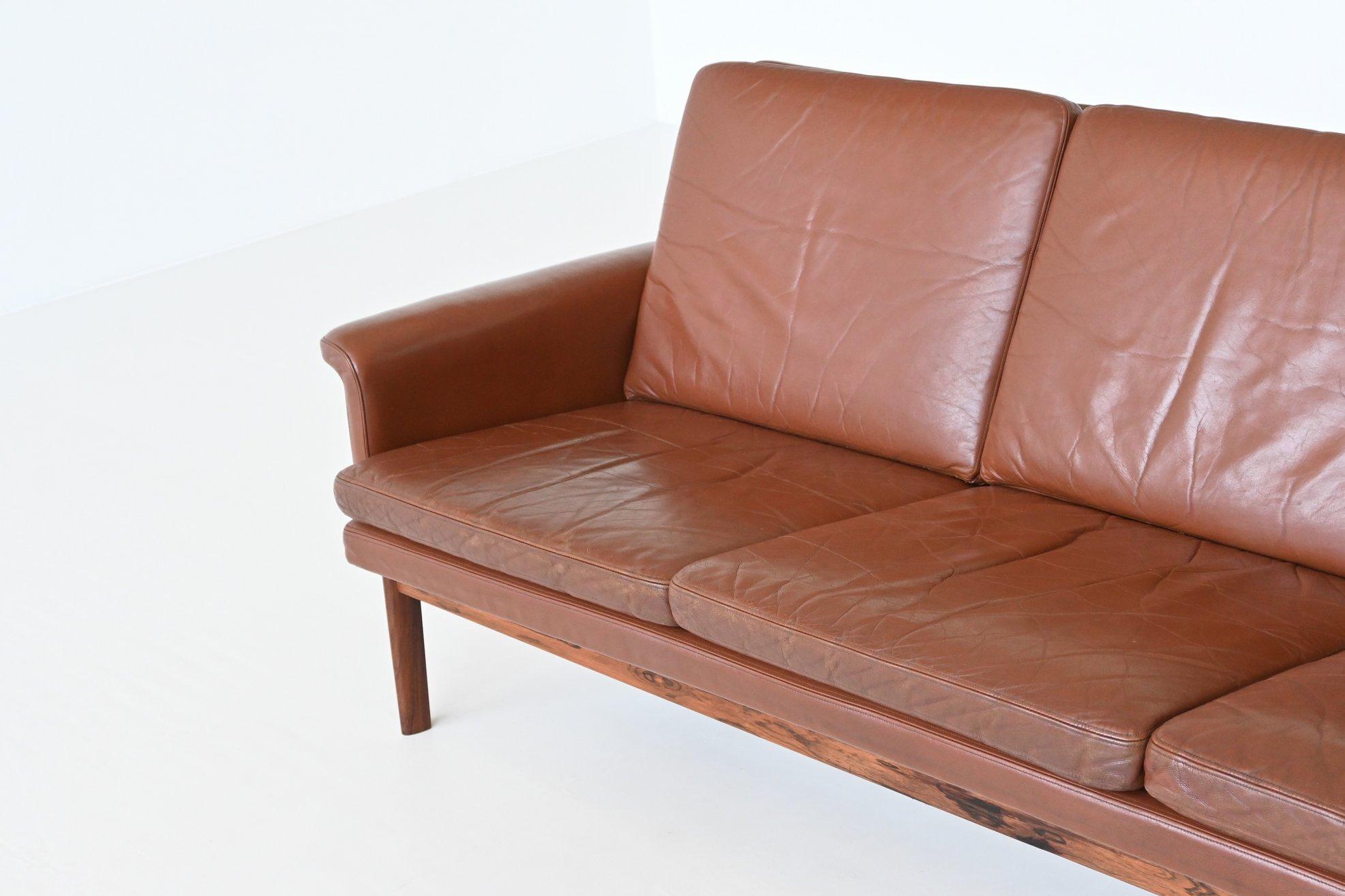 Danish Finn Juhl Jupiter sofa brown leather France & Son Denmark 1965 For Sale