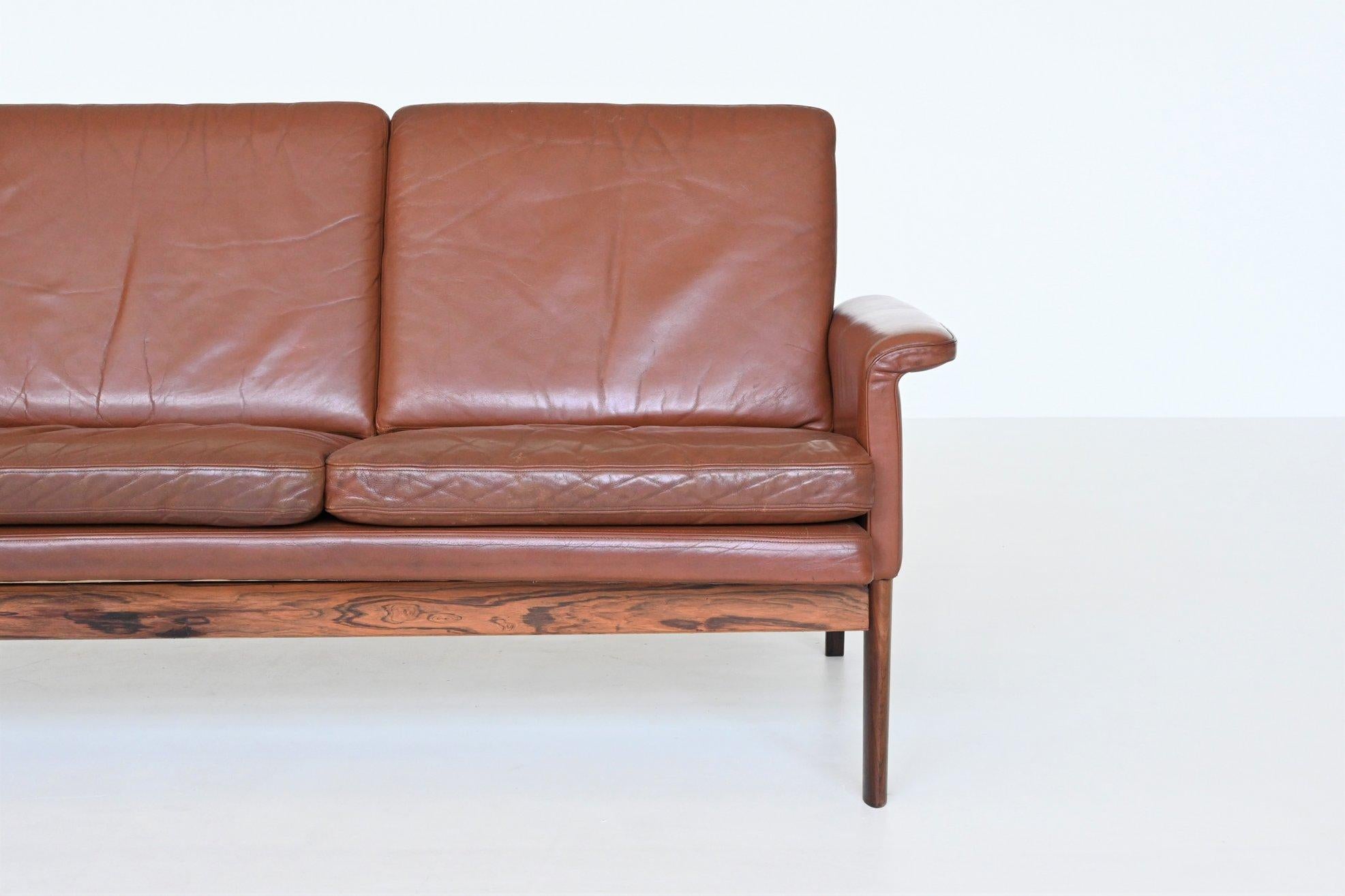 Finn Juhl Jupiter sofa brown leather France & Son Denmark 1965 In Good Condition For Sale In Etten-Leur, NL