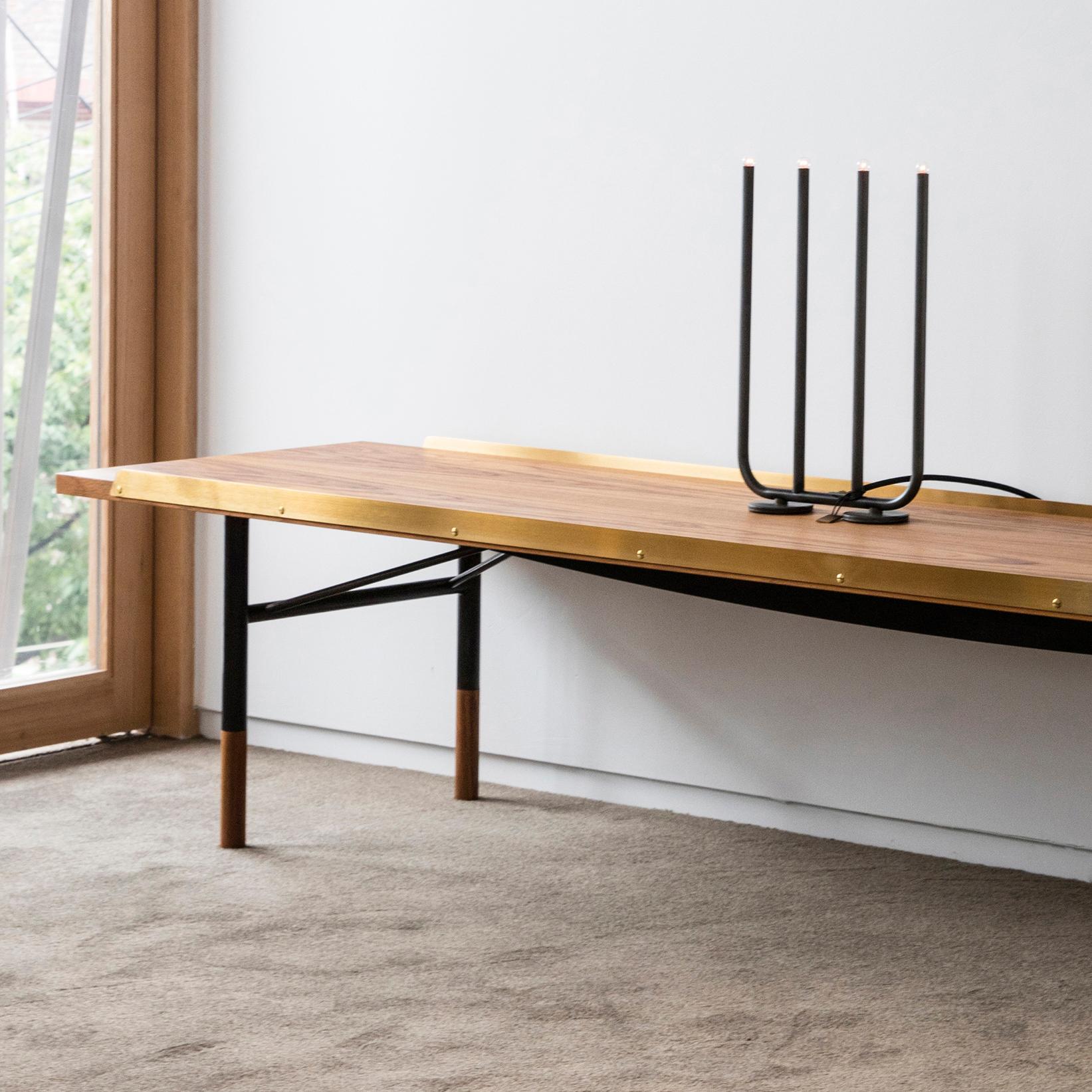 Danish Finn Juhl Large Table Bench,  Wood and Brass