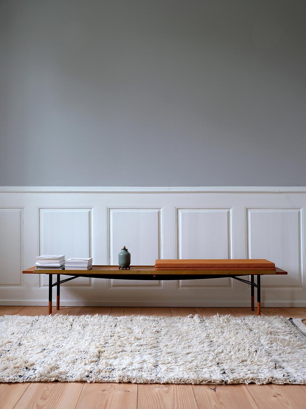 Finn Juhl Large Table Bench, Wood and Brass 8