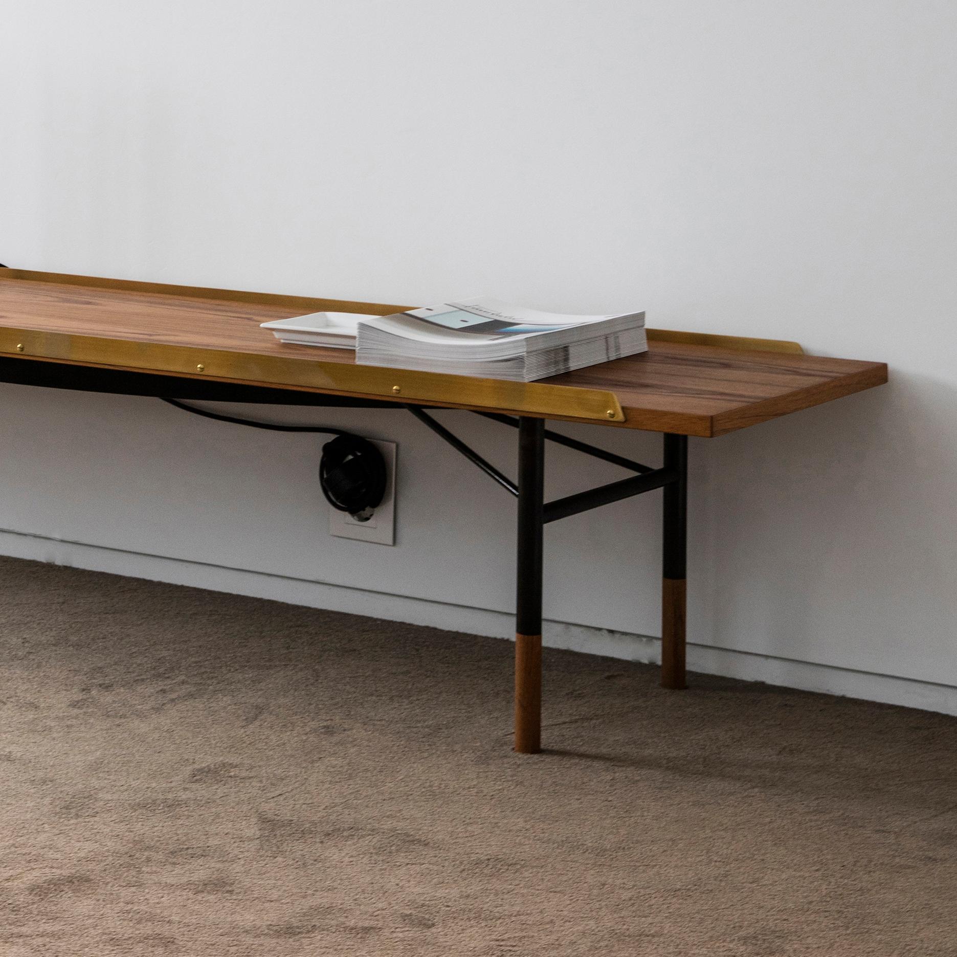 Modern Finn Juhl Large Table Bench, Wood and Brass