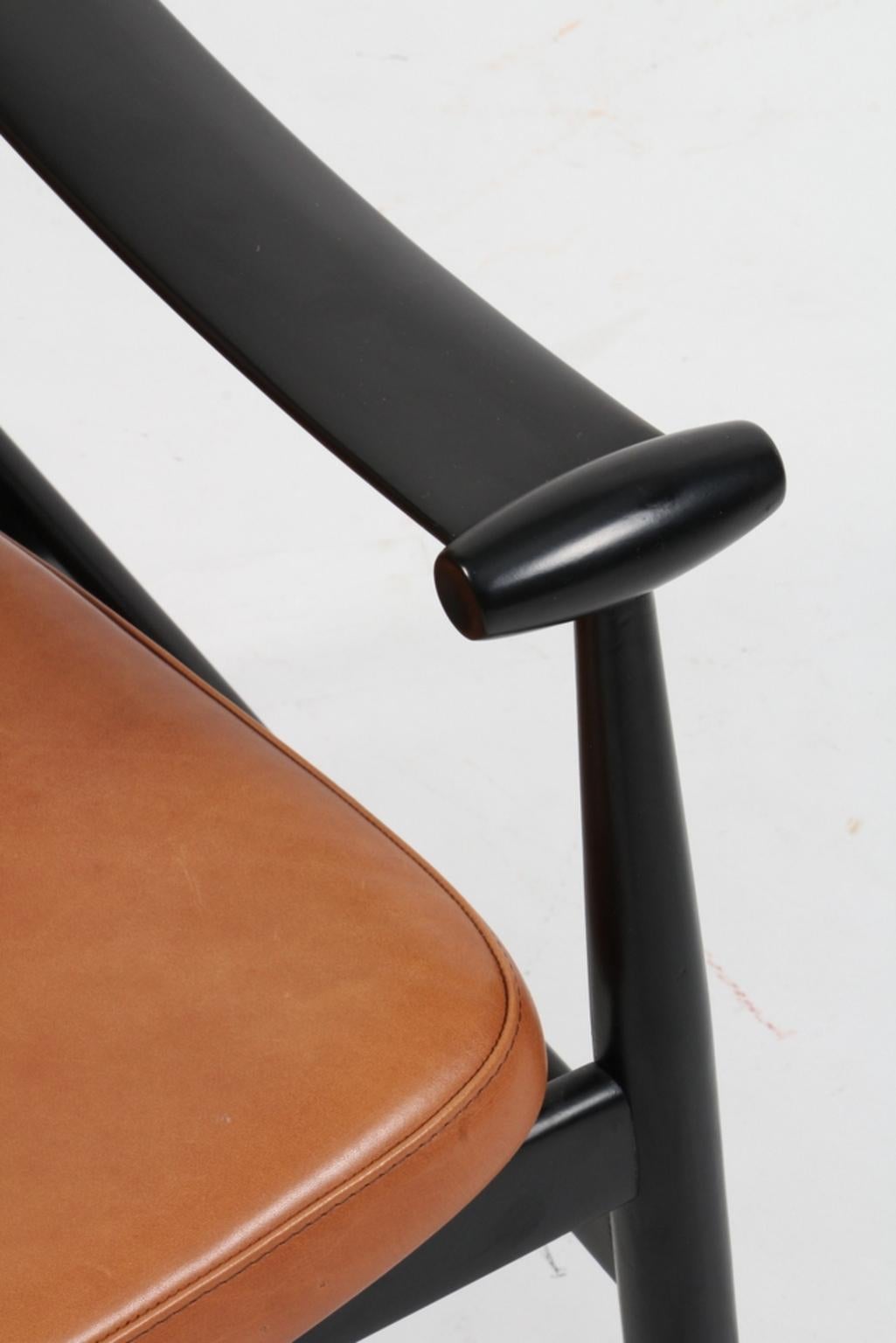 Finn Juhl Lounge Chair, Spade Stolen FD133, Black Lacquered and Cognac Leather In Good Condition In Esbjerg, DK