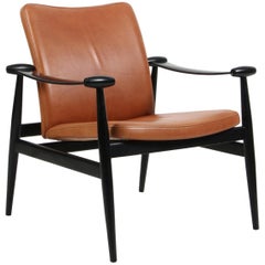 Finn Juhl Lounge Chair, Spade Stolen FD133, Black Lacquered and Cognac Leather