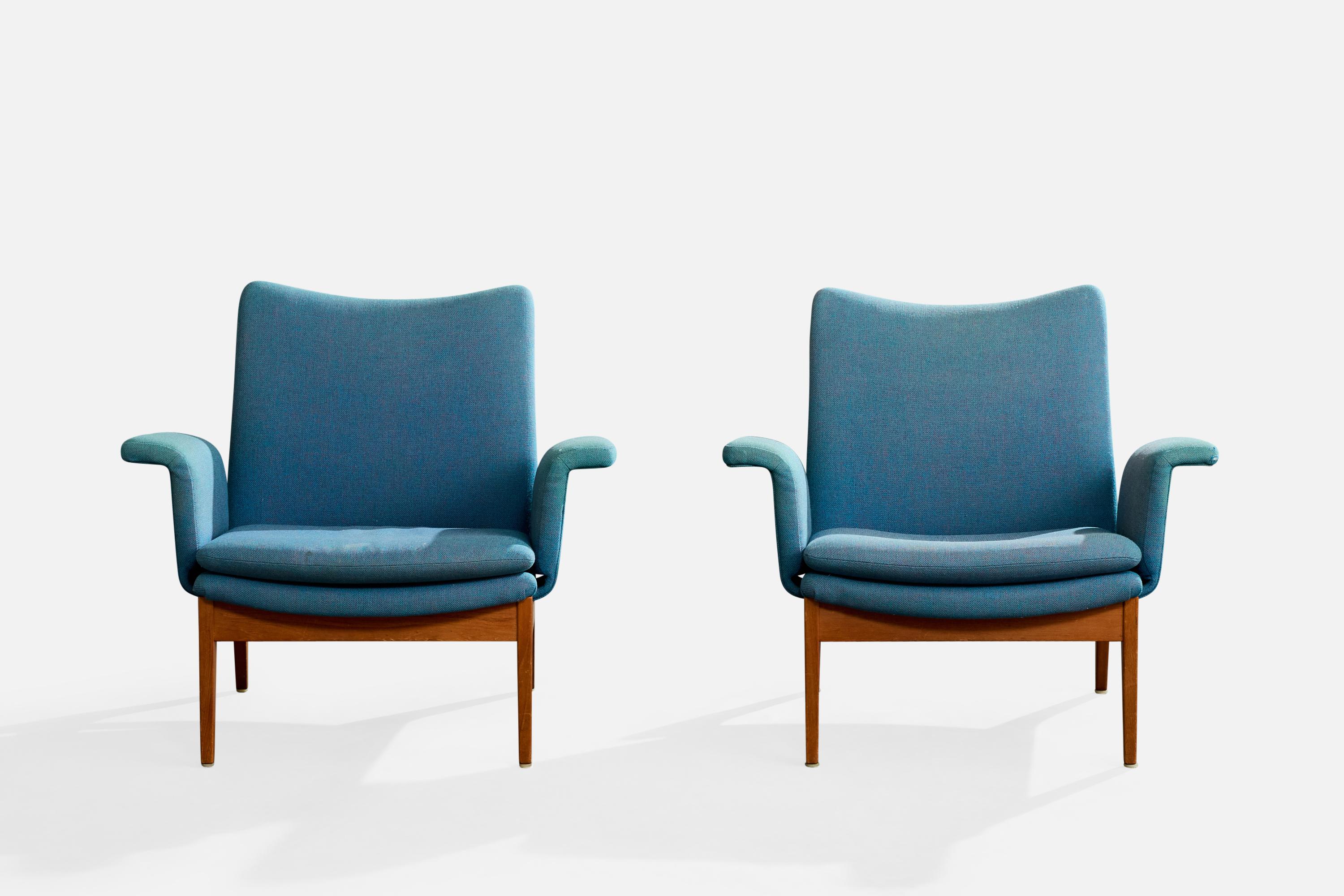 Finn Juhl, Loungesessel, Stoff, Teakholz, Dänemark, 1950er Jahre (Dänisch) im Angebot