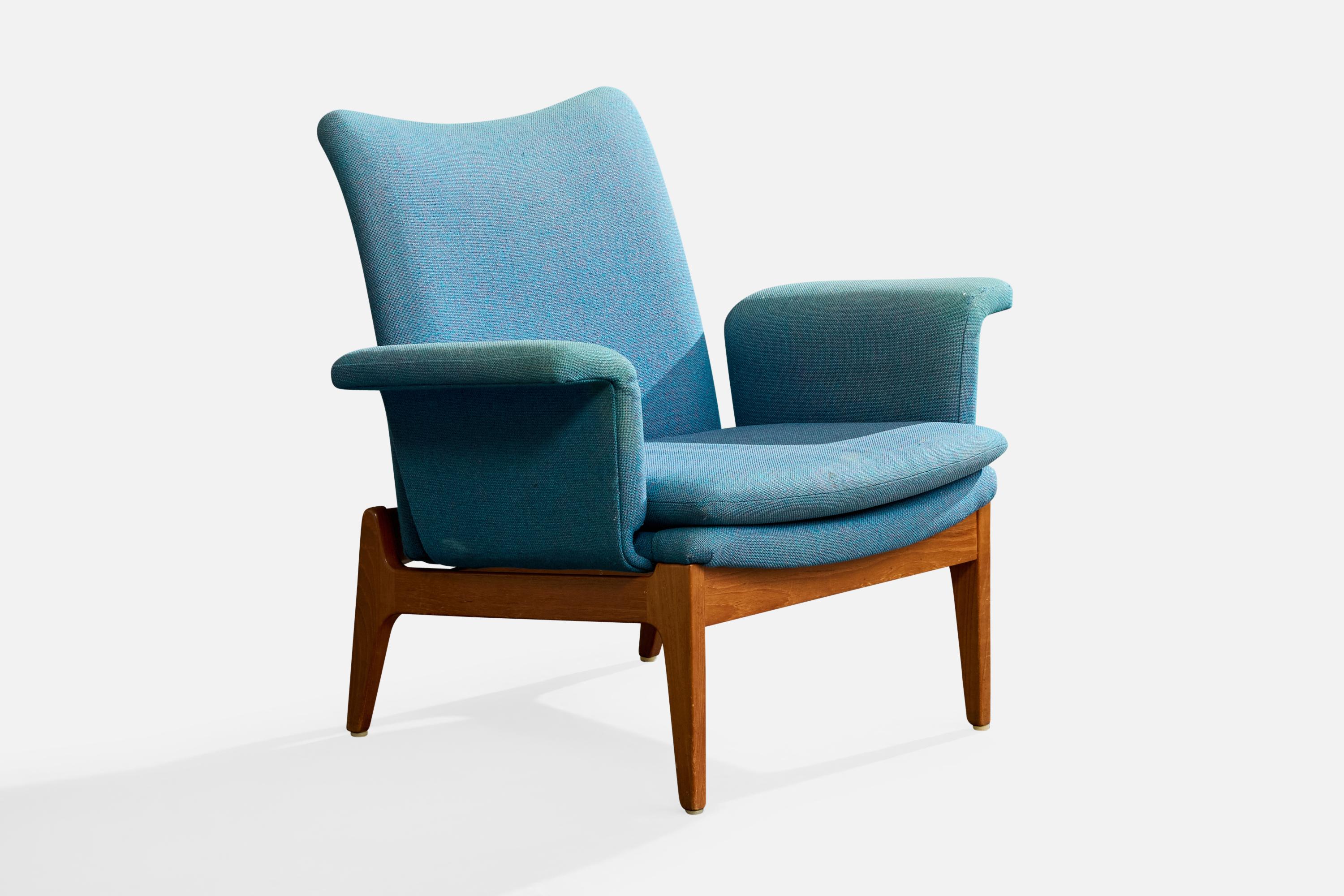 Finn Juhl, Loungesessel, Stoff, Teakholz, Dänemark, 1950er Jahre im Zustand „Relativ gut“ im Angebot in High Point, NC
