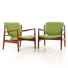 Finn Juhl Mid Century FJ-136 Danish Teak Lounge Chairs - Pair