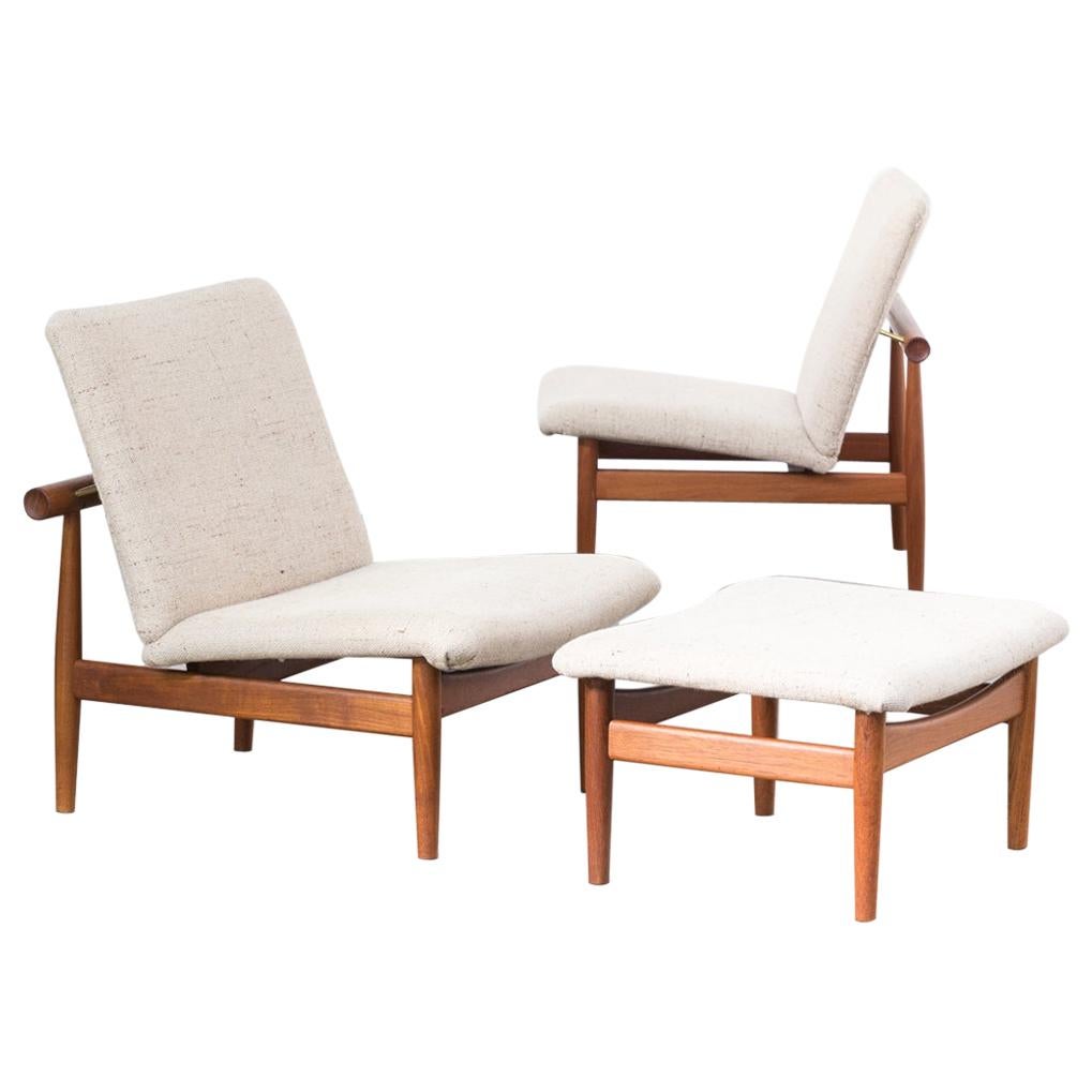 Finn Juhl ‘Model 137’ Japan Fauteuil and Ottoman for France & Son Set of 3