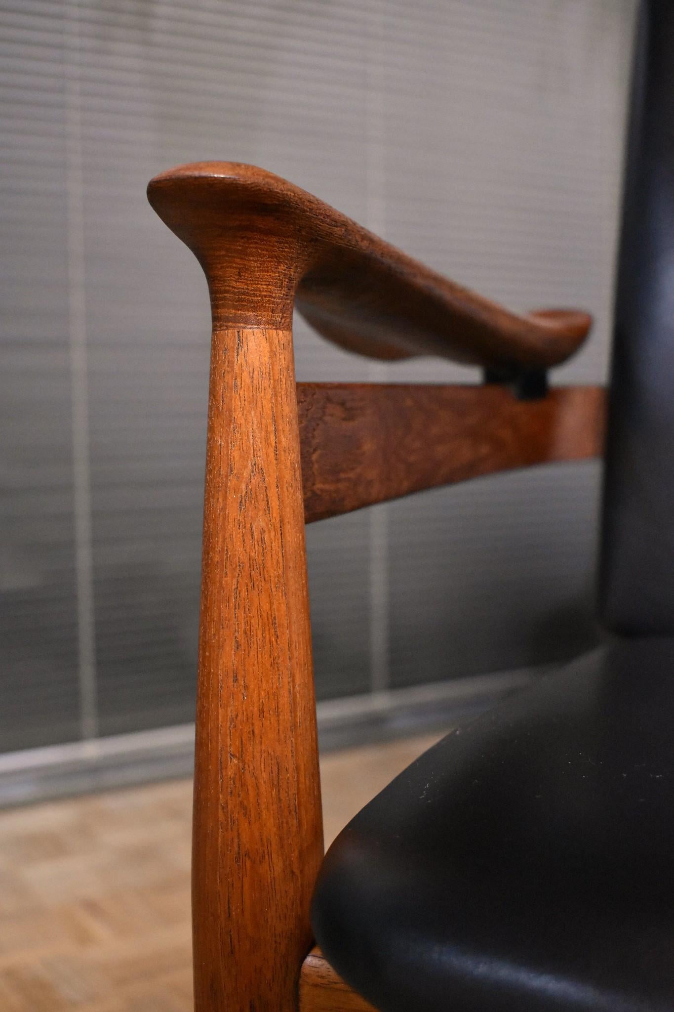 Scandinavian Modern Finn Juhl Model 192 Teak and Leather Armchair For France & Son, Denmark