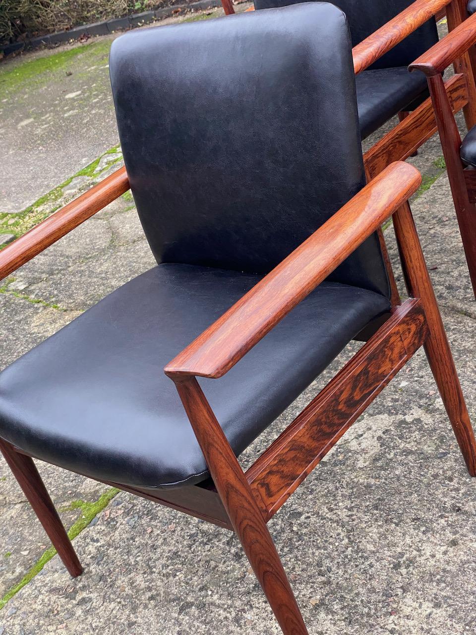 Finn Juhl Model 209 Diplomat Chairs in Rosewood & Leather Set of Six, Cado, 1960 4