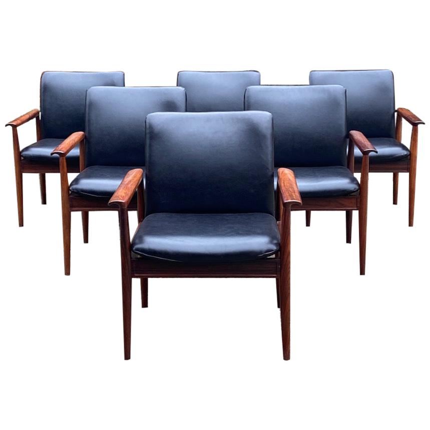 Finn Juhl Model 209 Diplomat Chairs in Rosewood & Leather Set of Six, Cado, 1960 5