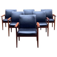 Finn Juhl Model 209 Diplomat Chairs in Rosewood & Leather Set of Six, Cado 1965