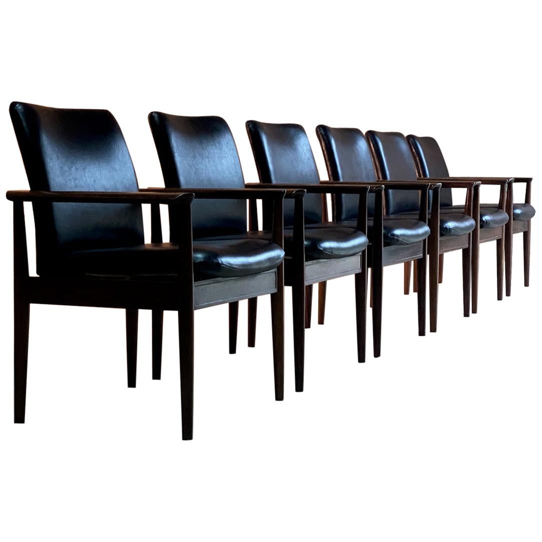 Mid-Century Modern Finn Juhl Model 209 Diplomat Chairs in Rosewood & Leather Set of Six, Cado, 1960