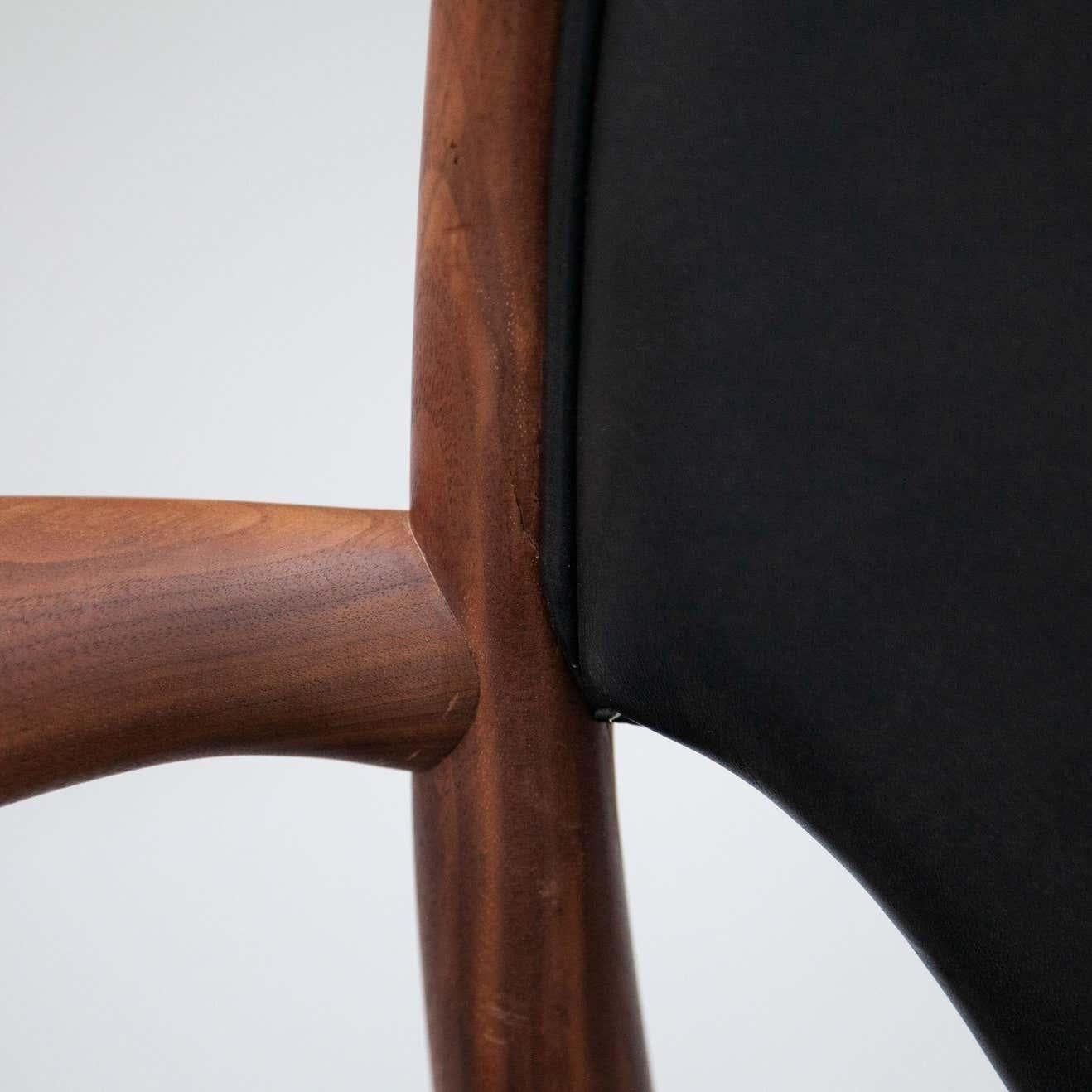 Danish Finn Juhl Model 46 Armchair in Walnut and Black Leather by House of Finn Juhl For Sale