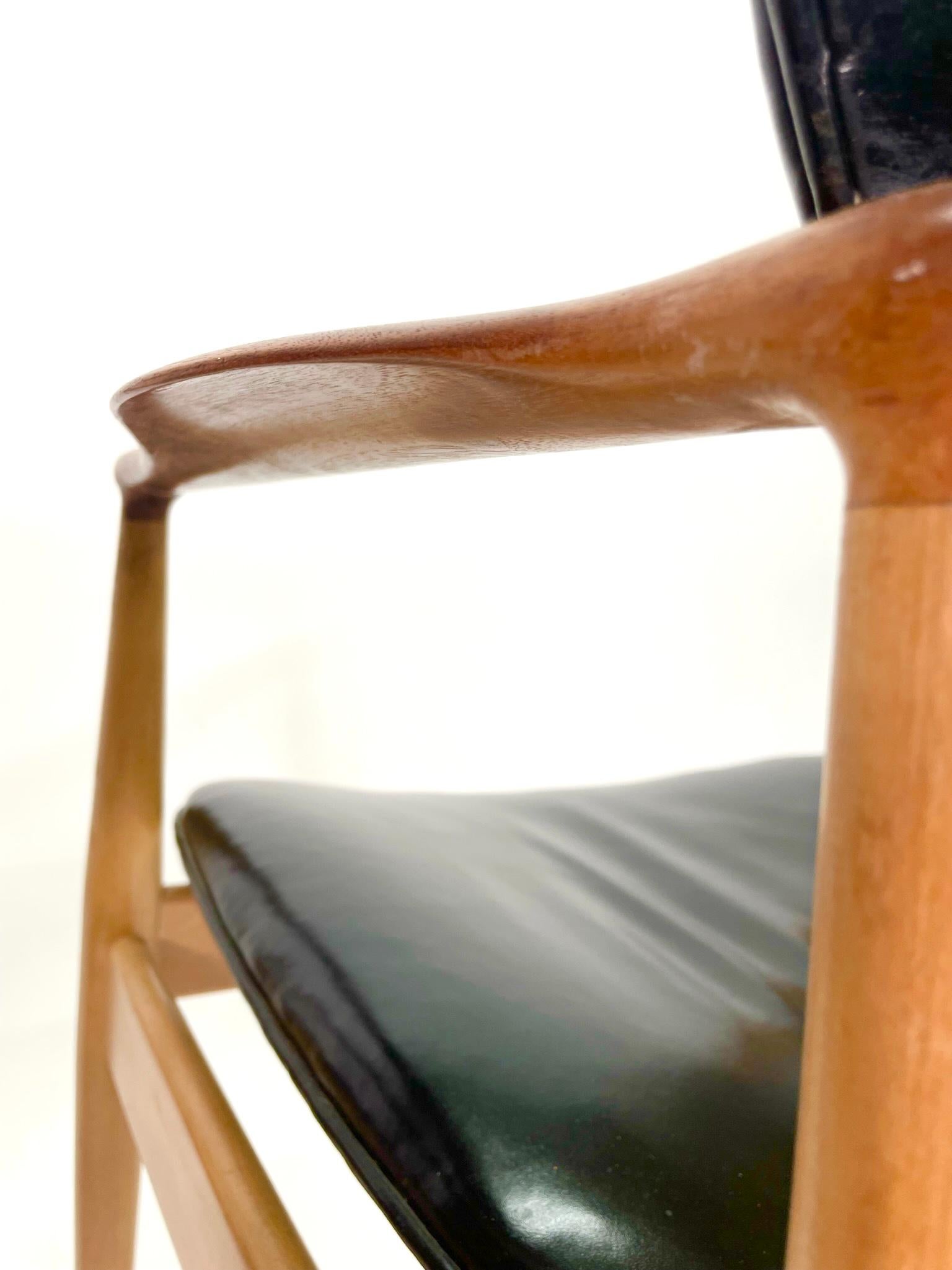 Leather Finn Juhl Model 48 Chair by Baker, in Teak and Maple (2 available) For Sale
