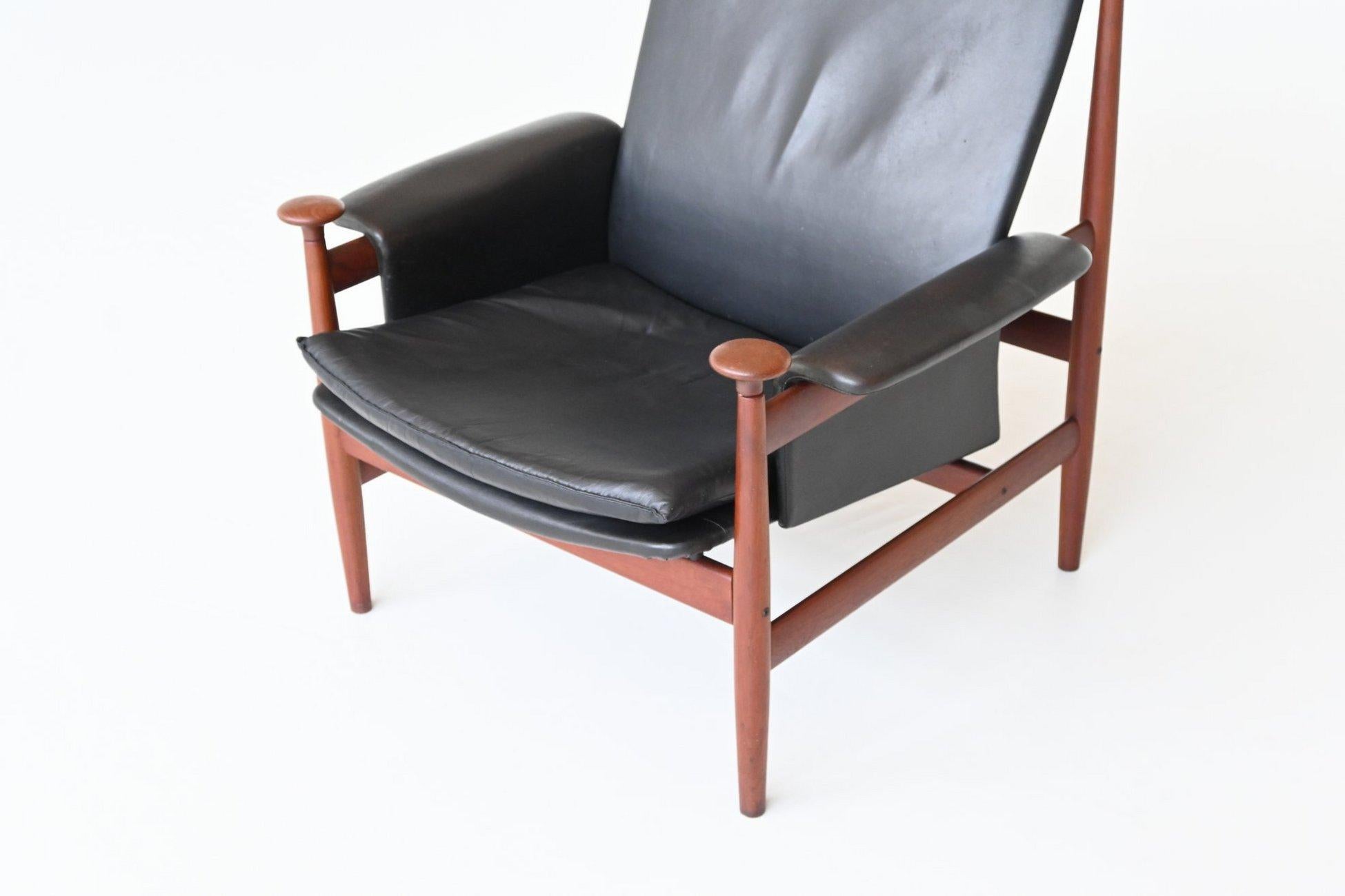Leather Finn Juhl model Bwana lounge chair France and Son Denmark 1962