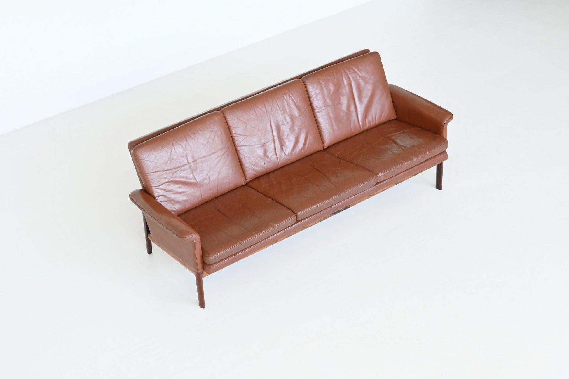 Scandinavian Modern Finn Juhl model Jupiter sofa brown leather France & Son Denmark 1965